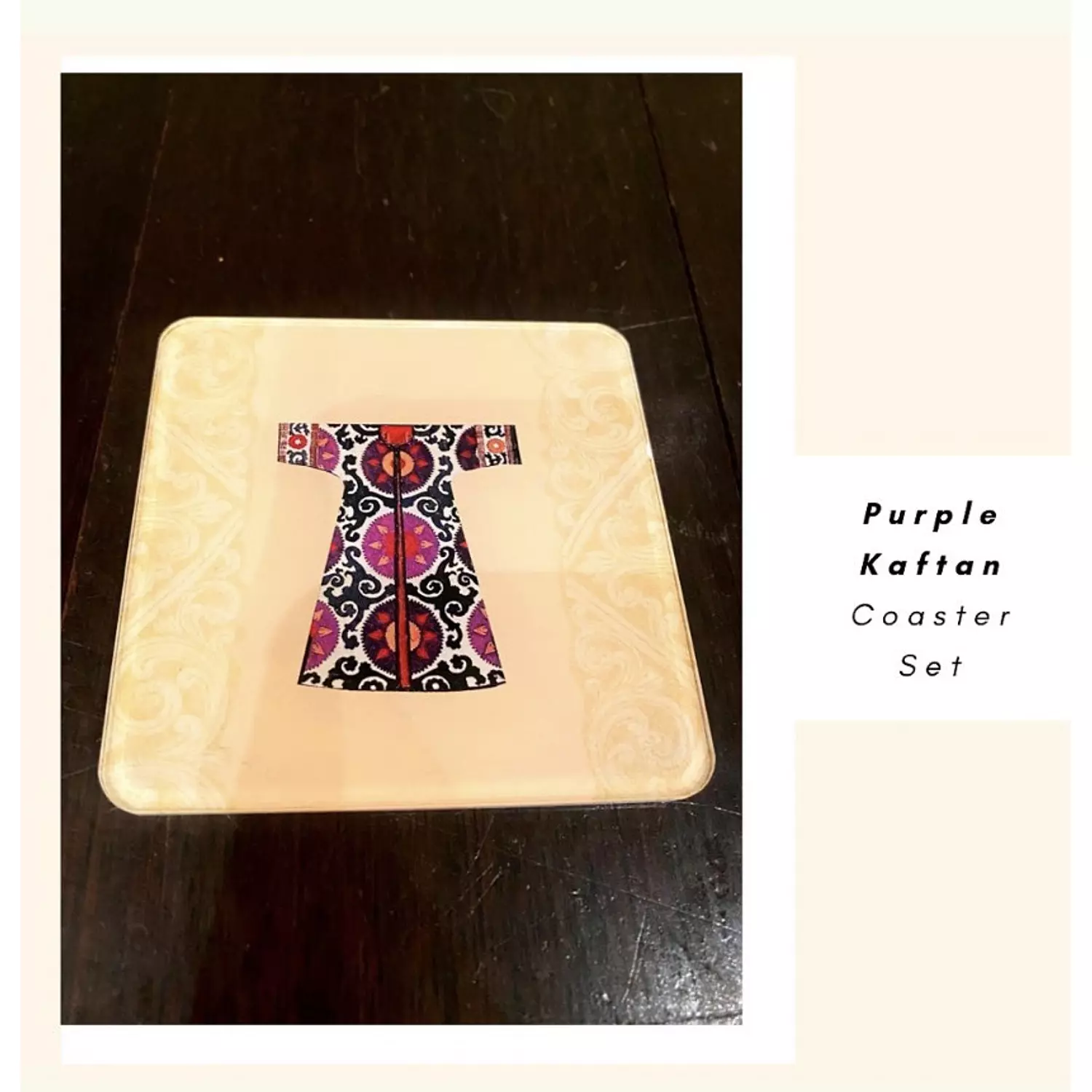 The Purple or Red Kaftan Coaster Beige Background 1