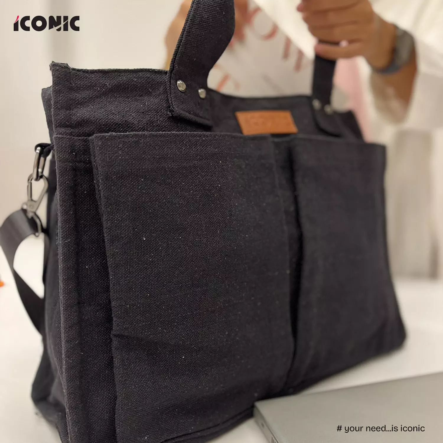 Canvas Tote Bag - Black-2nd-img