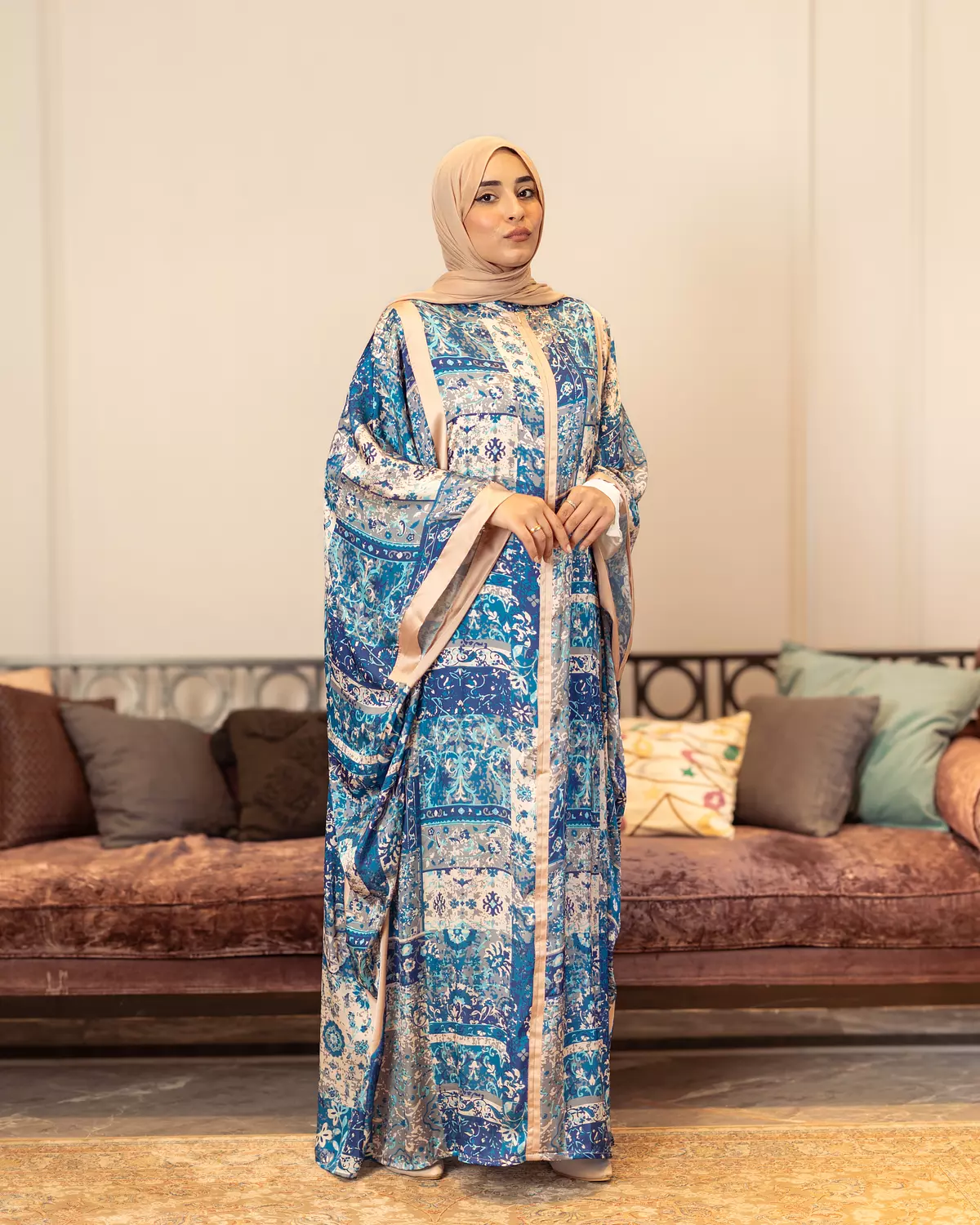 Blue Silk Satin Kaftan-2nd-img