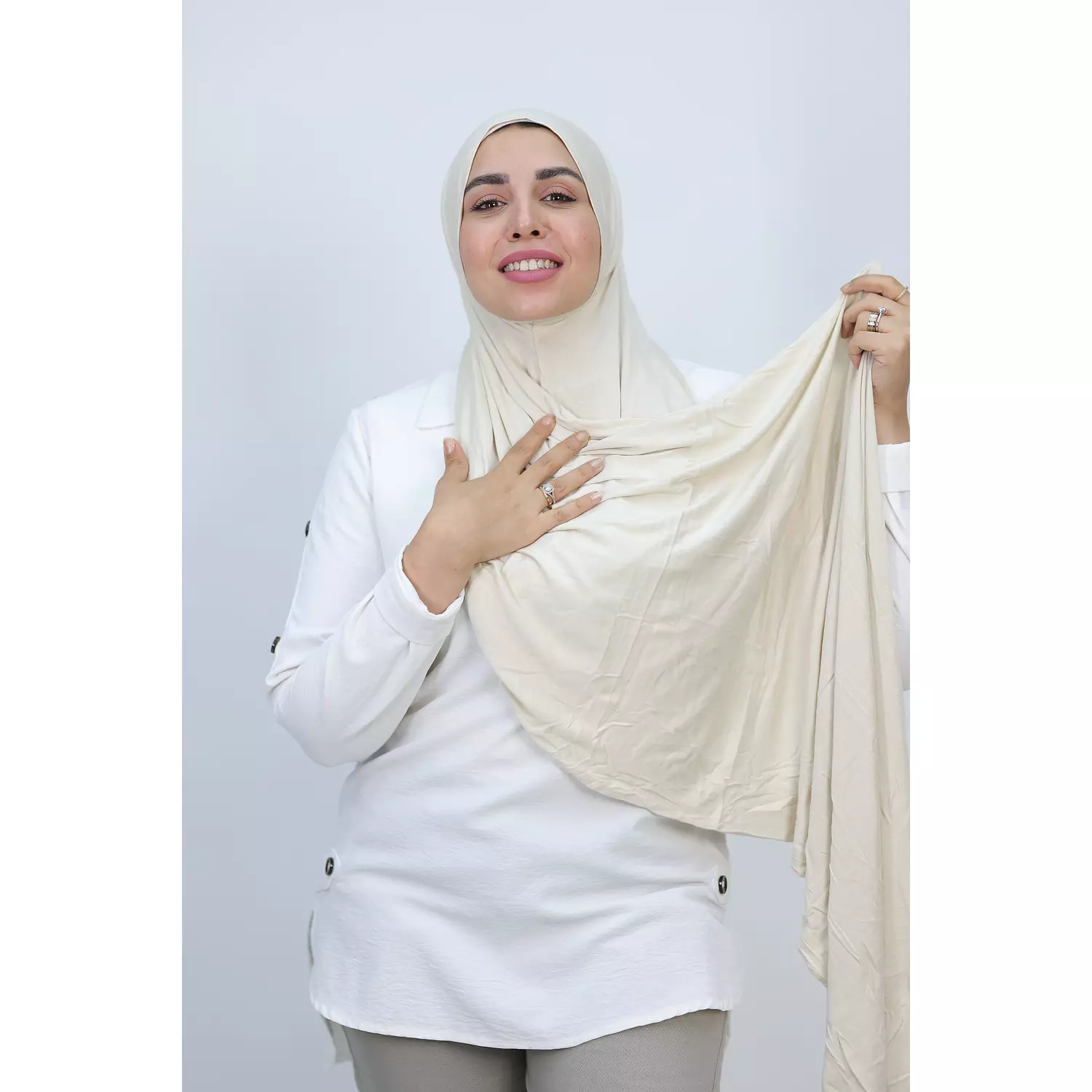 Jada Cotton Lycra Gel Hijab - Beige 2