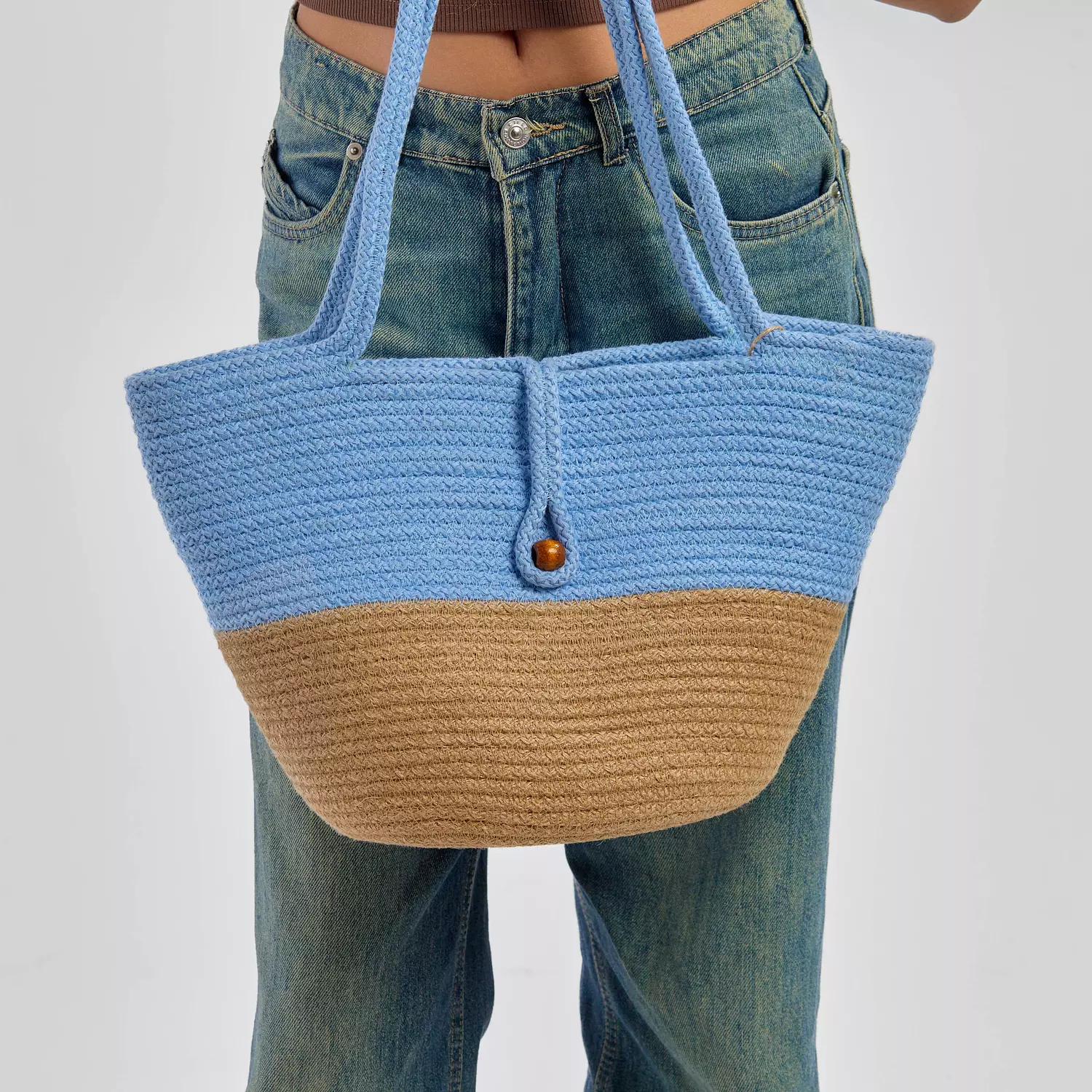 Shoulder Bag - Baby Blue & Beige hover image