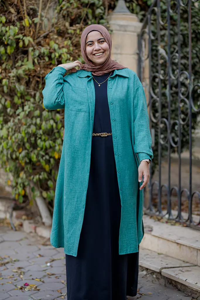 Green Linen Shirt Dress 