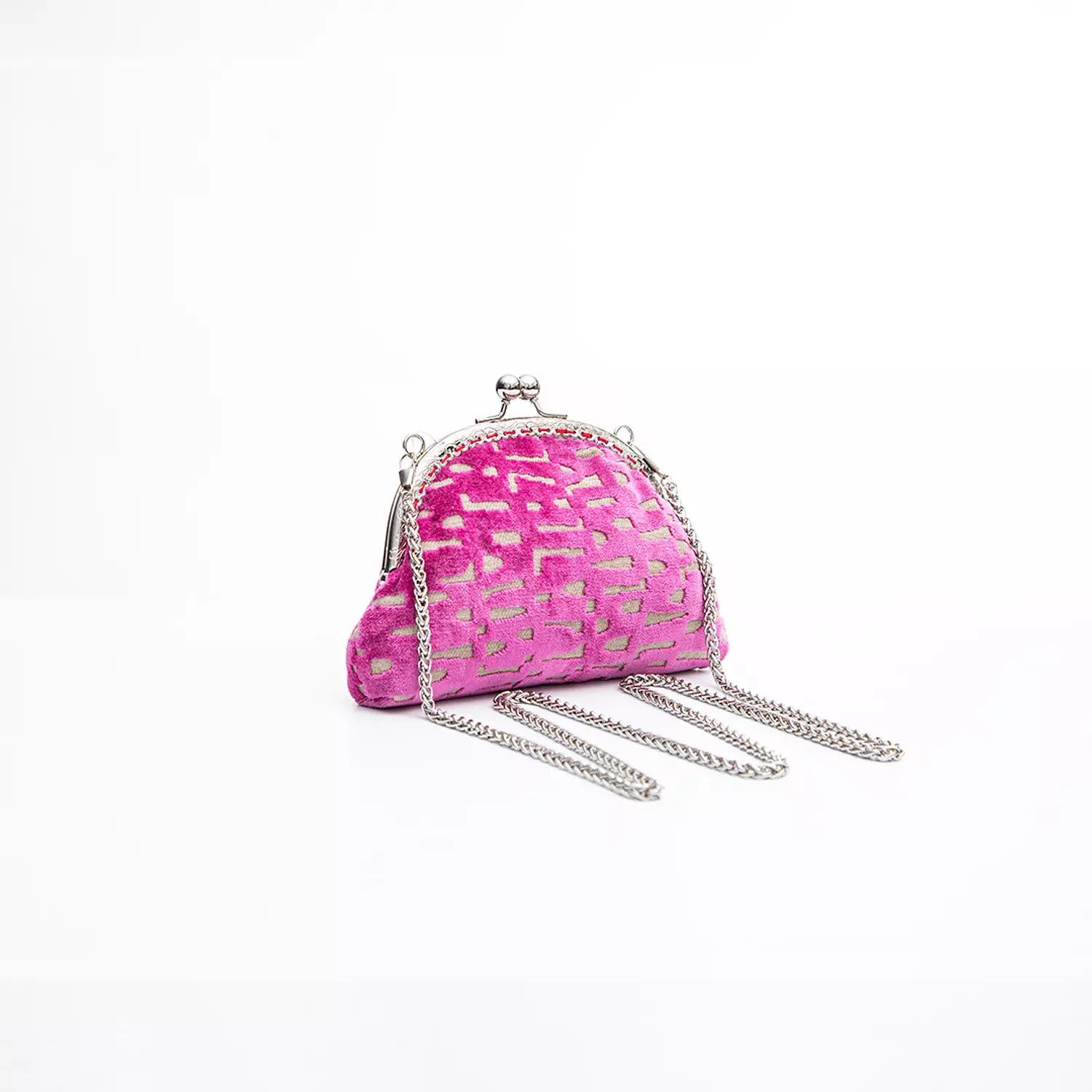 Chic fuchsia Animal Print Kiss-Lock Purse with Silver Chain hover image