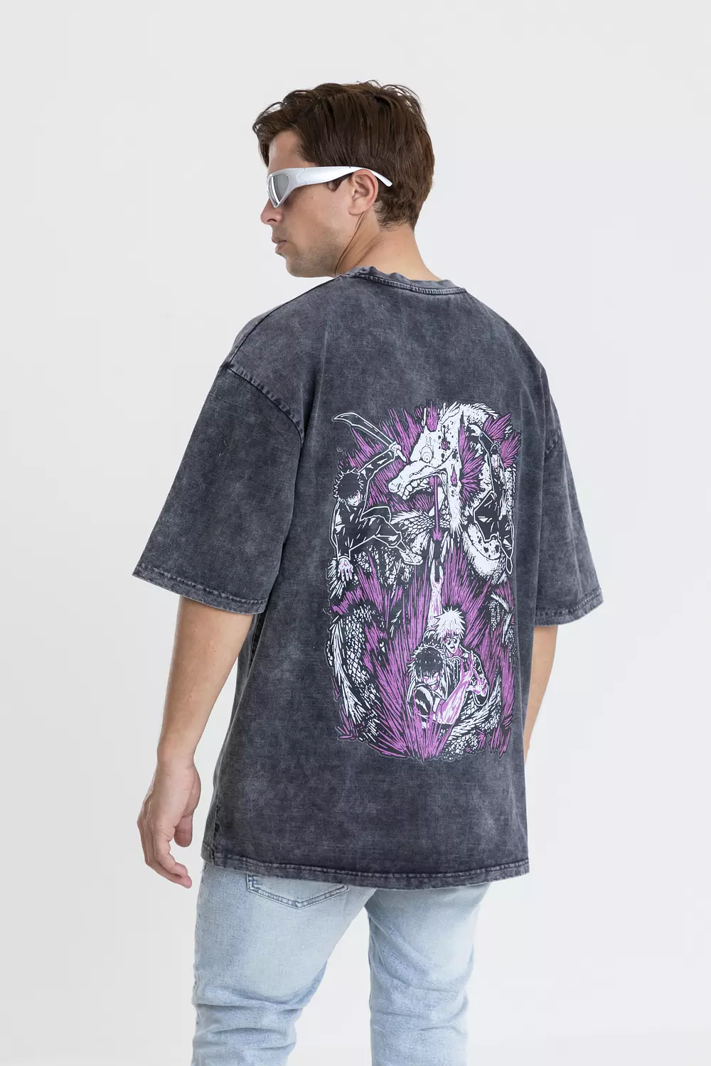 OVERSIZED WASHED COTTON T-SHIRT WITH CONTRAST PRINT BACK & FRONT 10