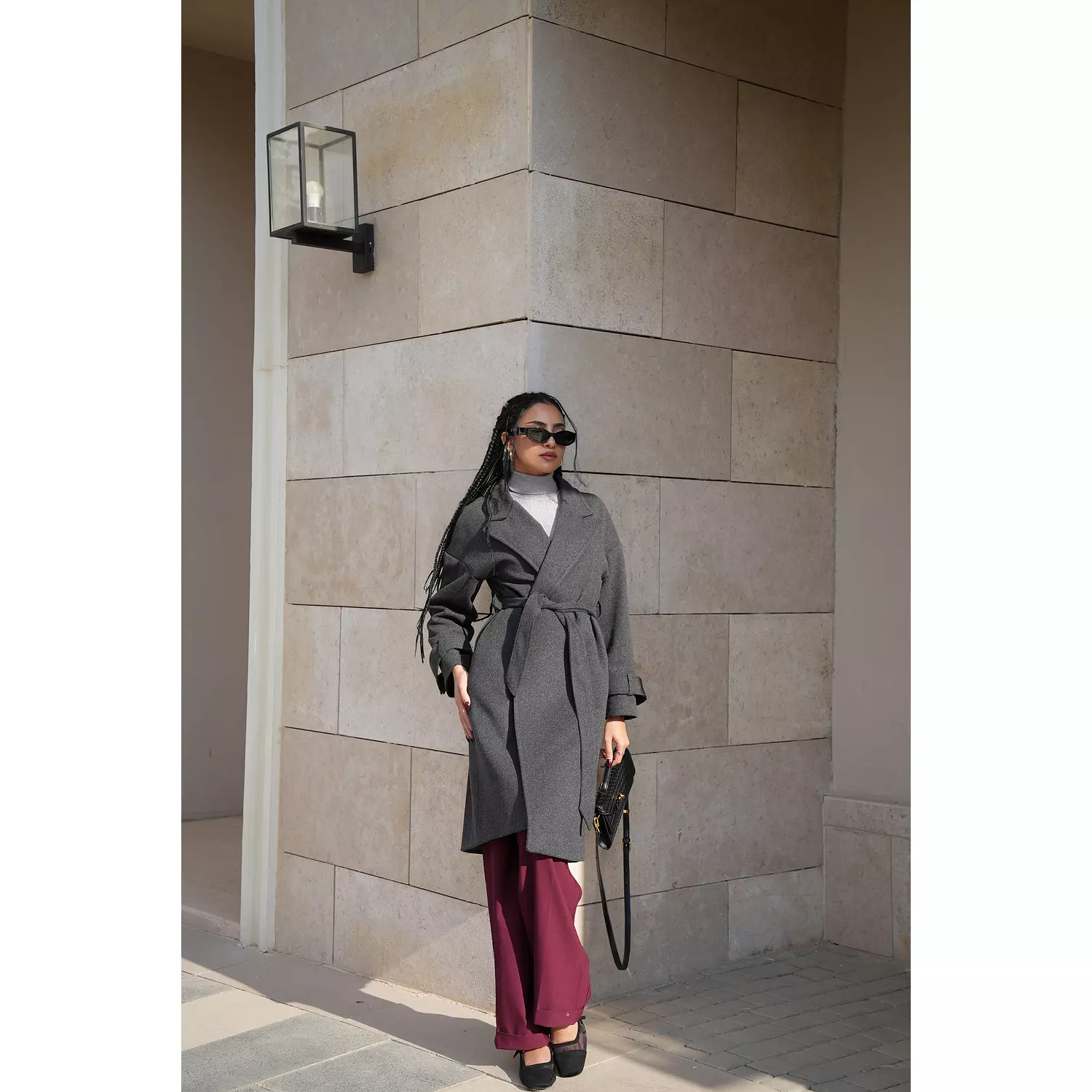 Grey belted coat 3