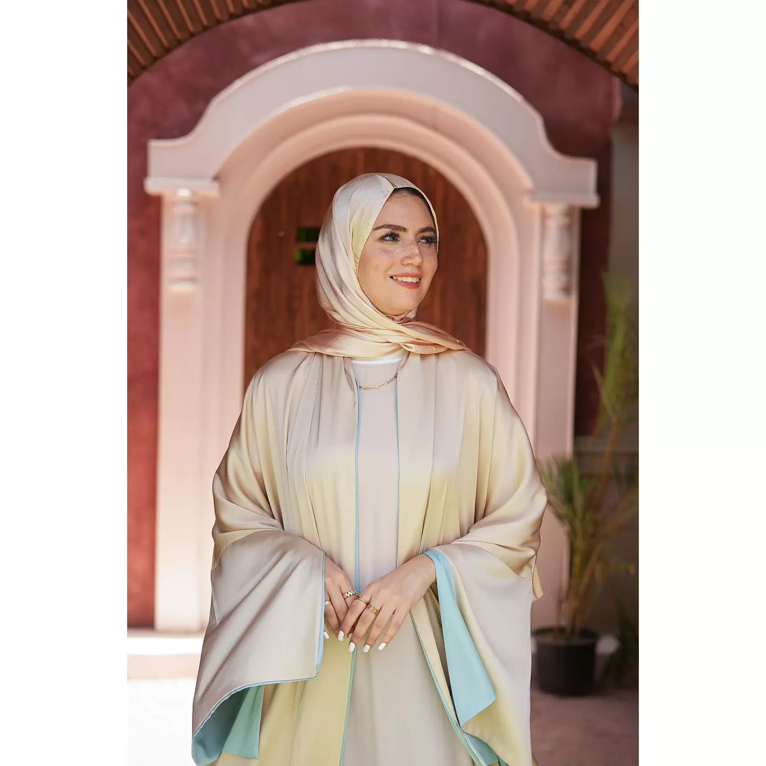 The Gold X Mint Satin Abaya 2