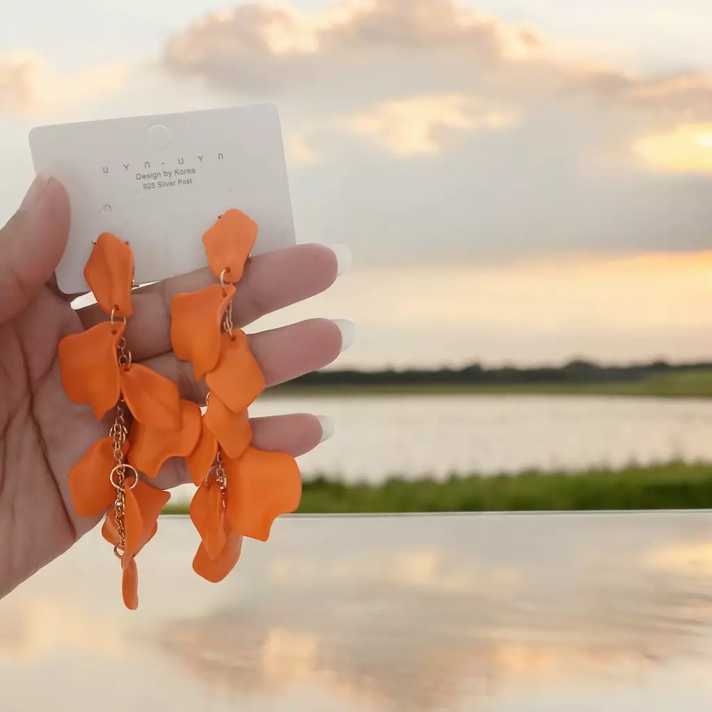 Long Orange Petals Earrings   