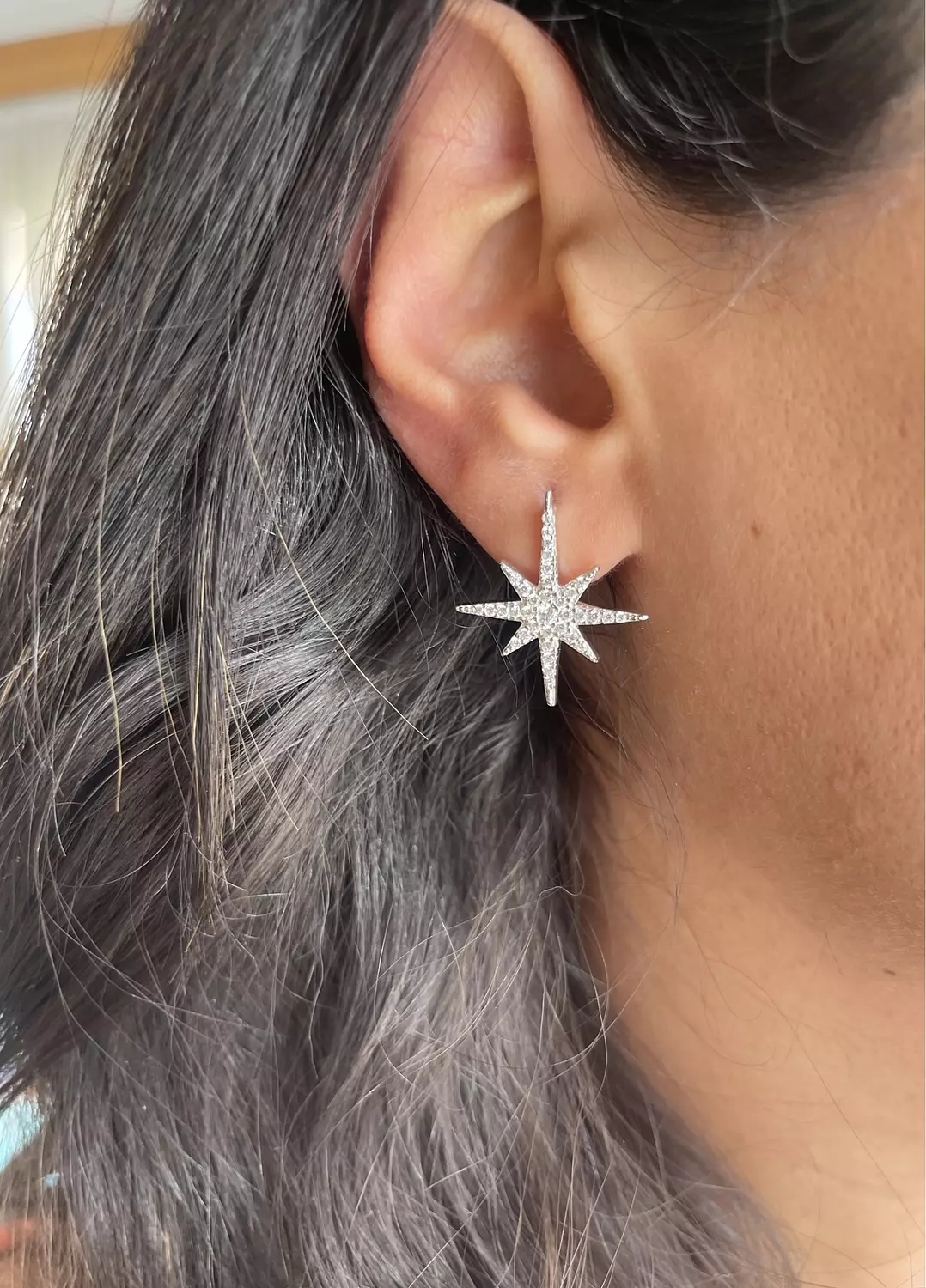 Star silver earrings with zircon stones  hover image