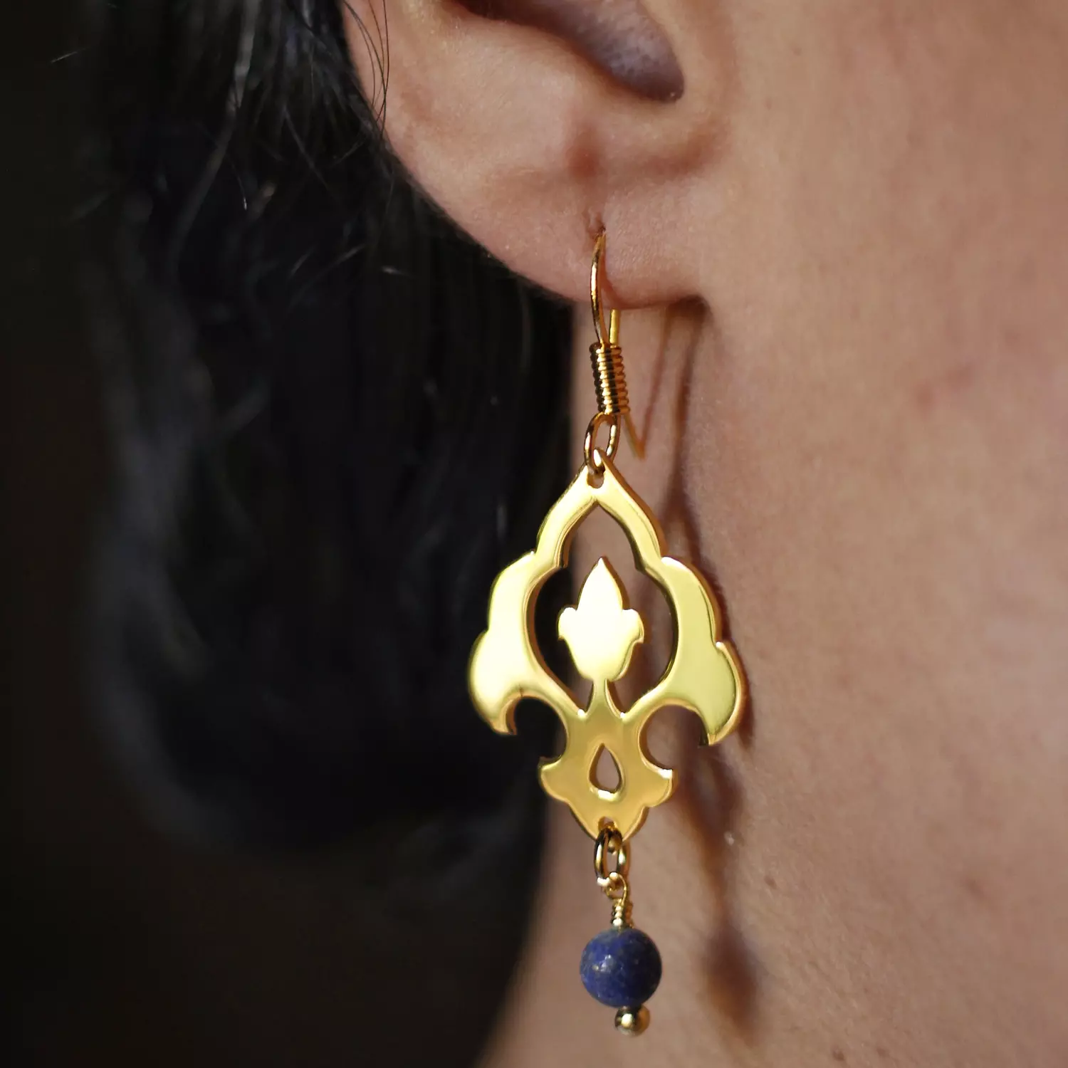 Earing - Gold plated 21k with Lapis Stone hover image