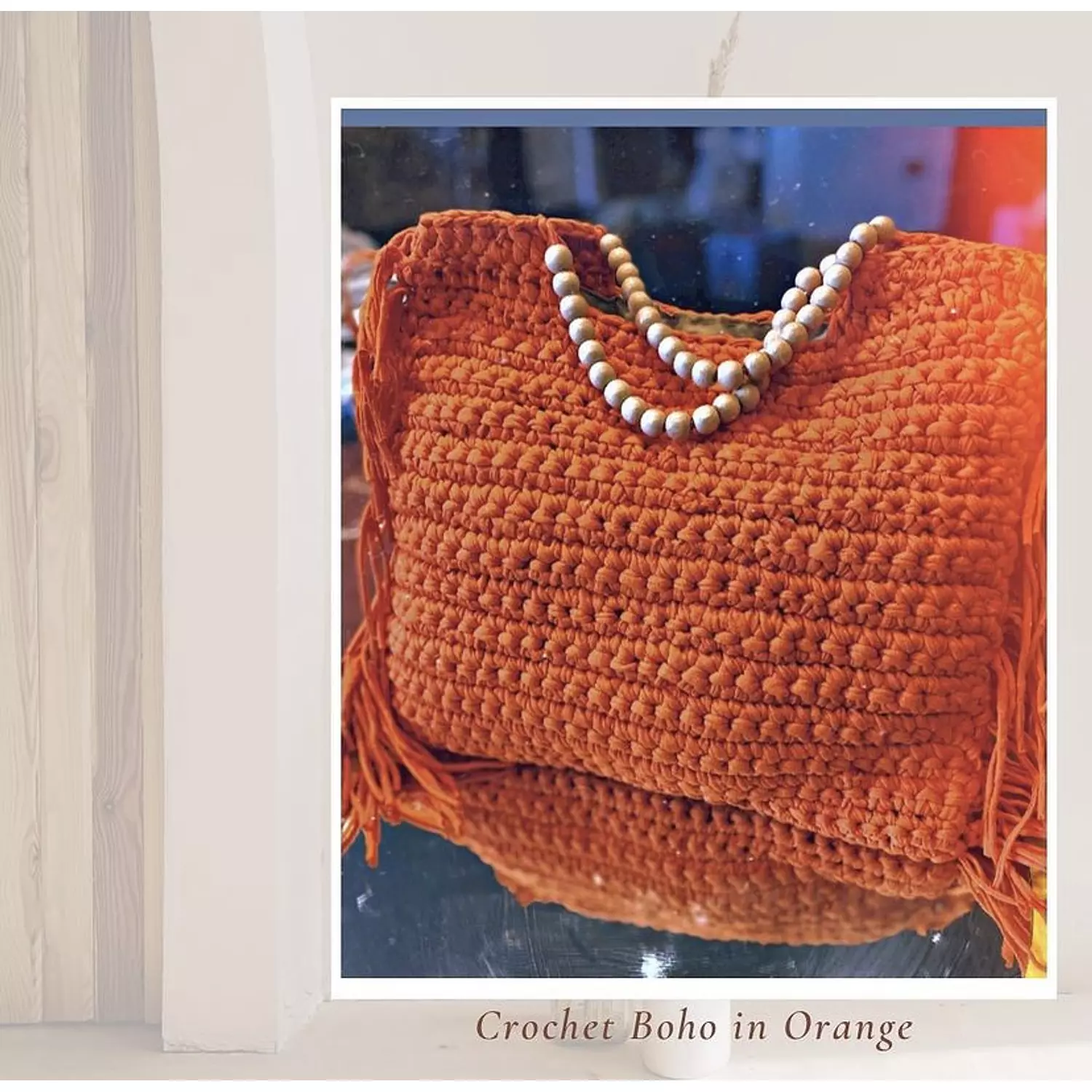 Orange Bead Handle Crochet Fringe Tote (by order) 6