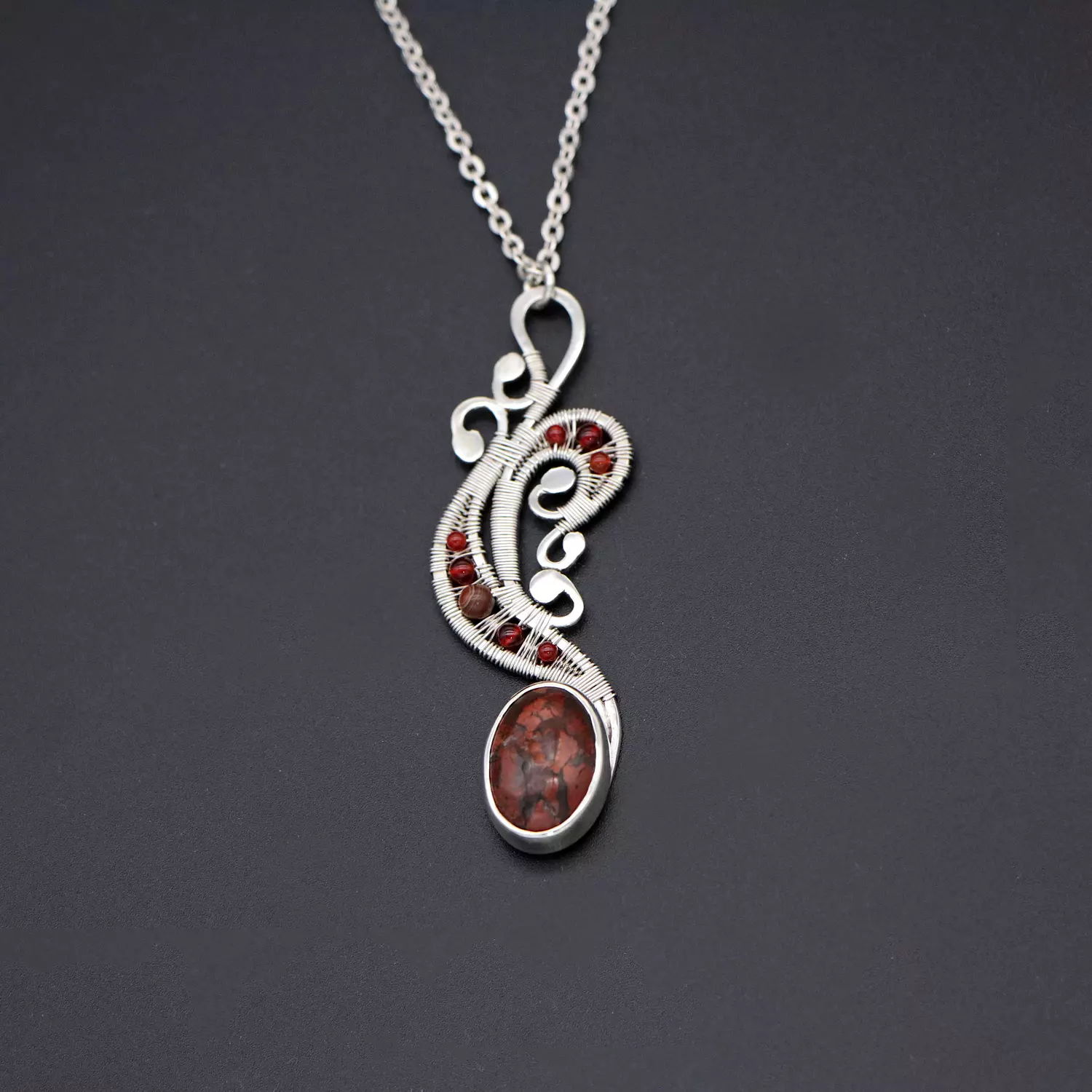 Necklace with Agate stones and Red jasper. hover image