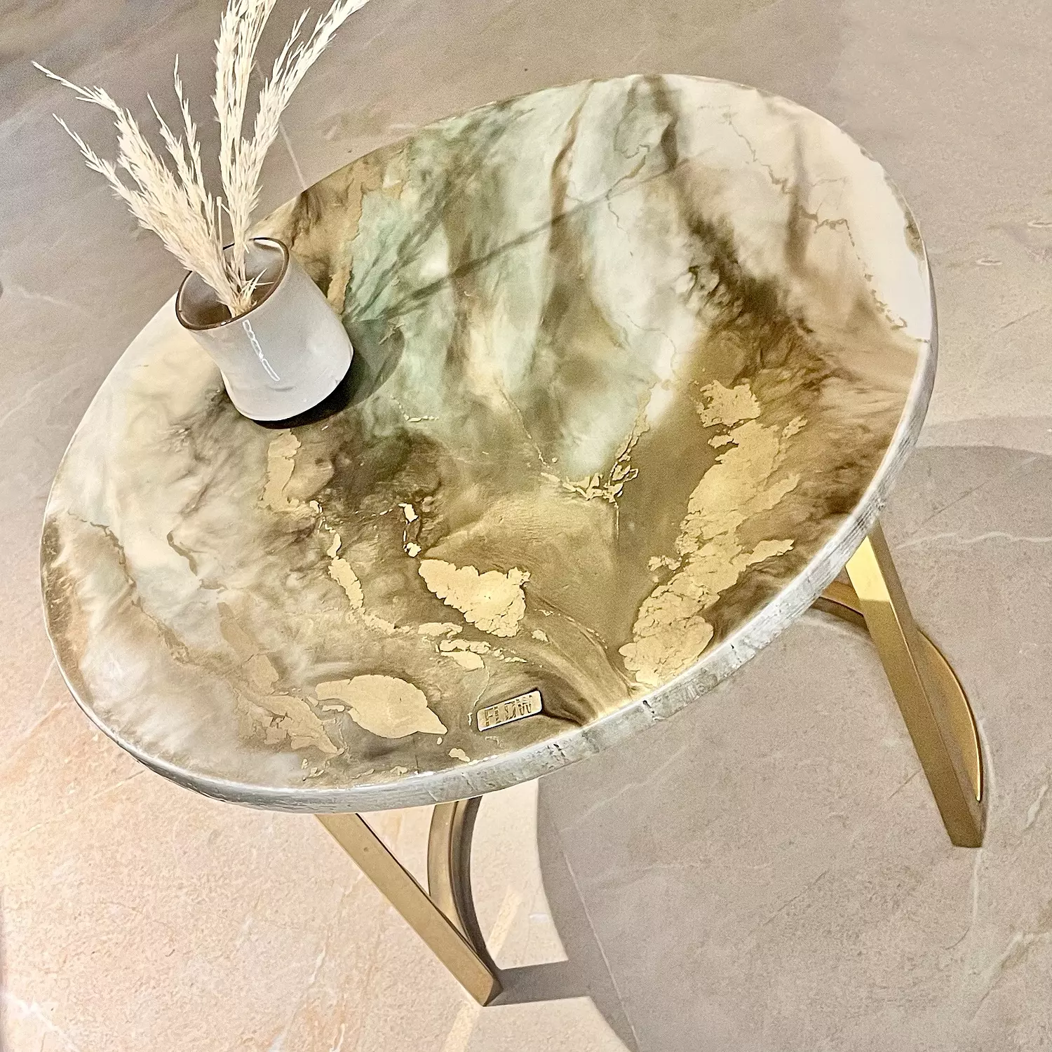 Olive/ Gold Side Table hover image