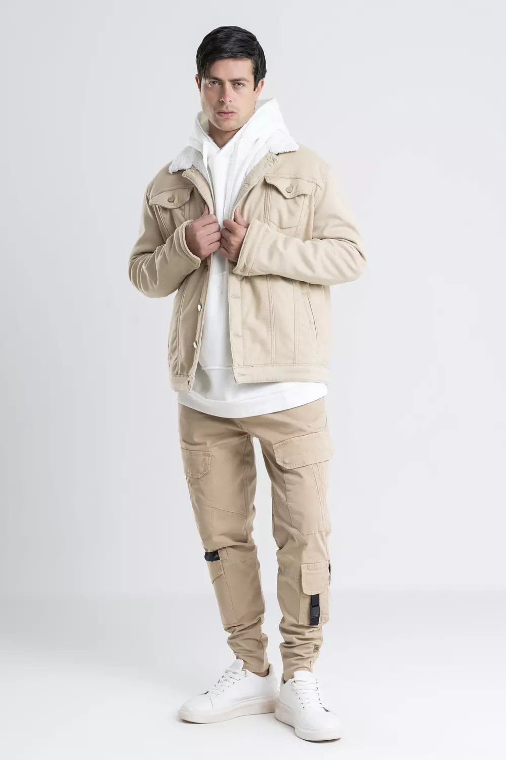 Borg Collared Gabardine Trucker Jacket hover image