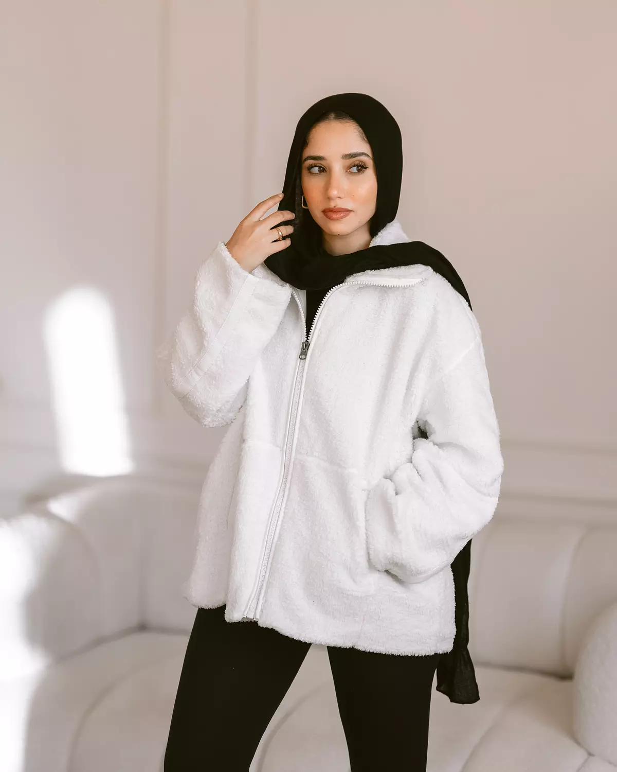 Ivory snowfall fur jacket 🤍 hover image