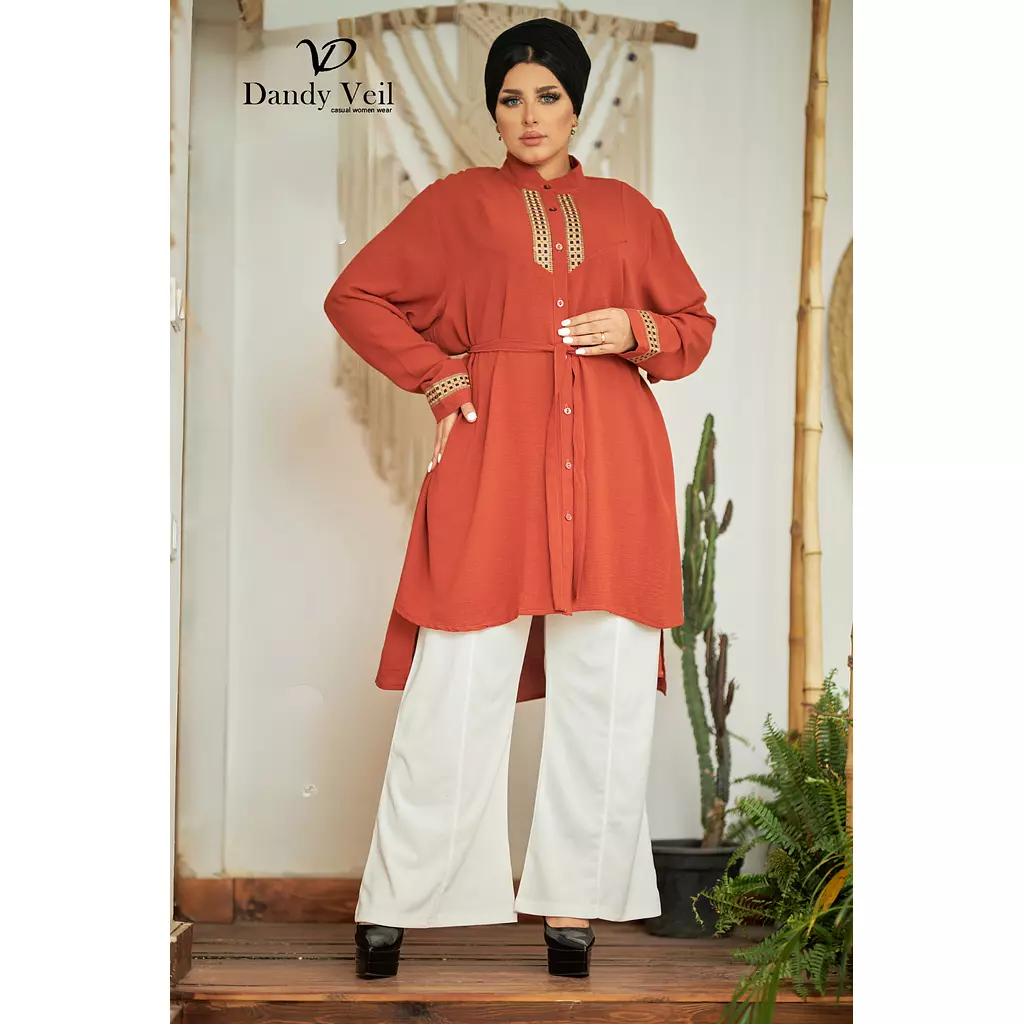 embroidered blouse with belt .. Code 7039