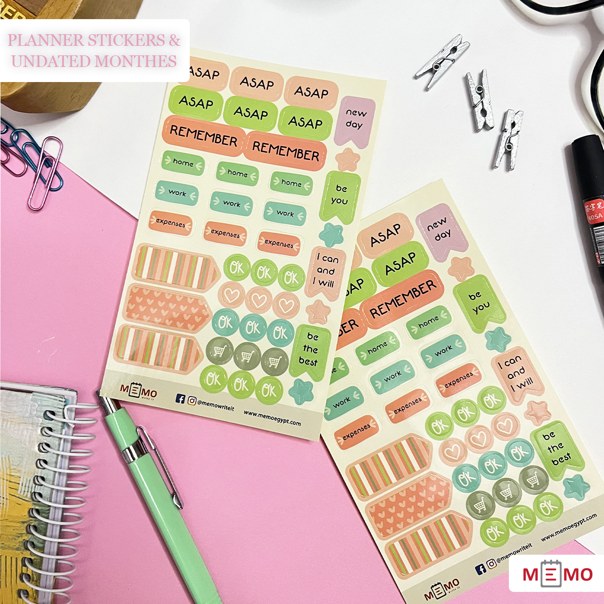 Memo Planner Stickers & 12 Undated Months 12