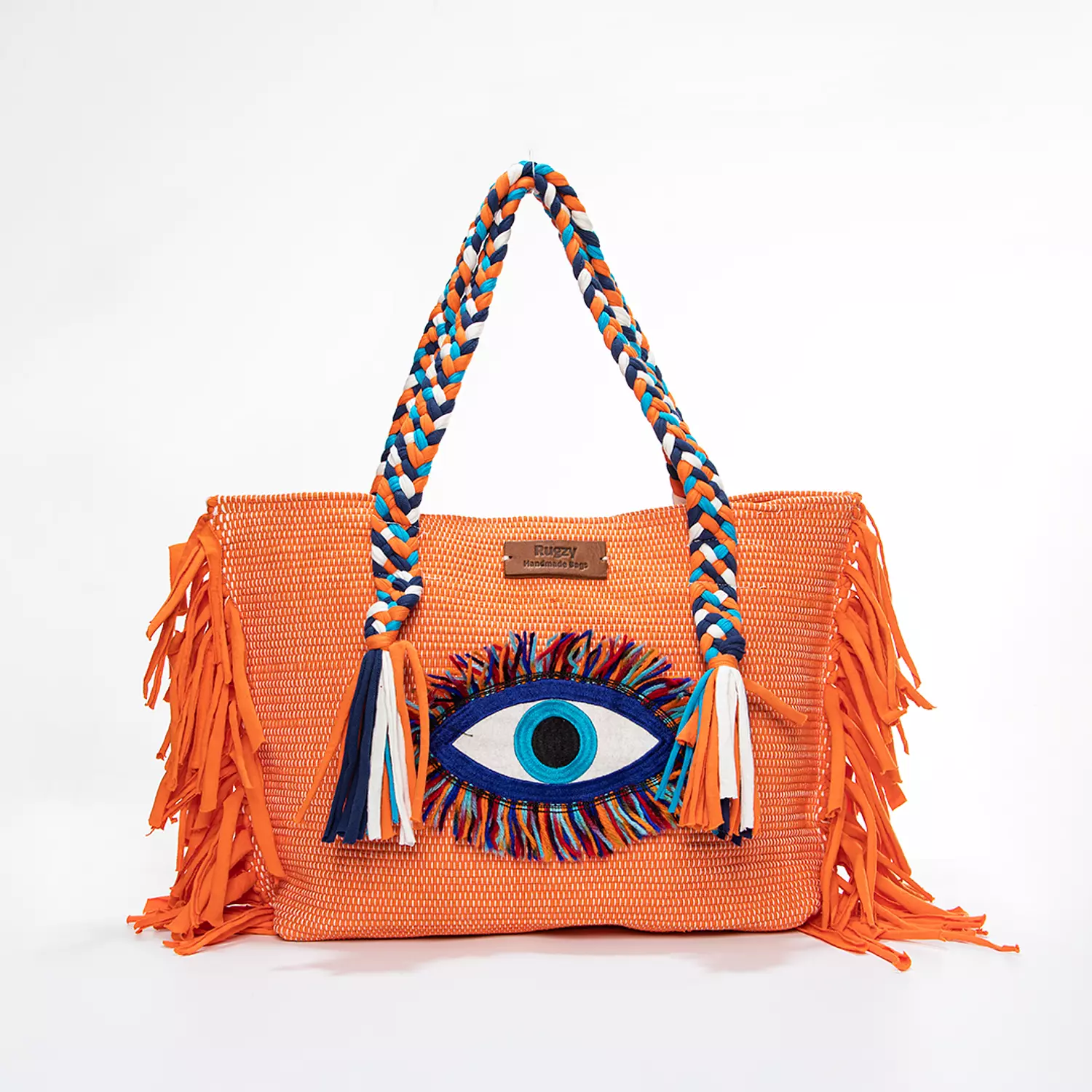 Orange Tote Bag with Evil Eye Badge hover image