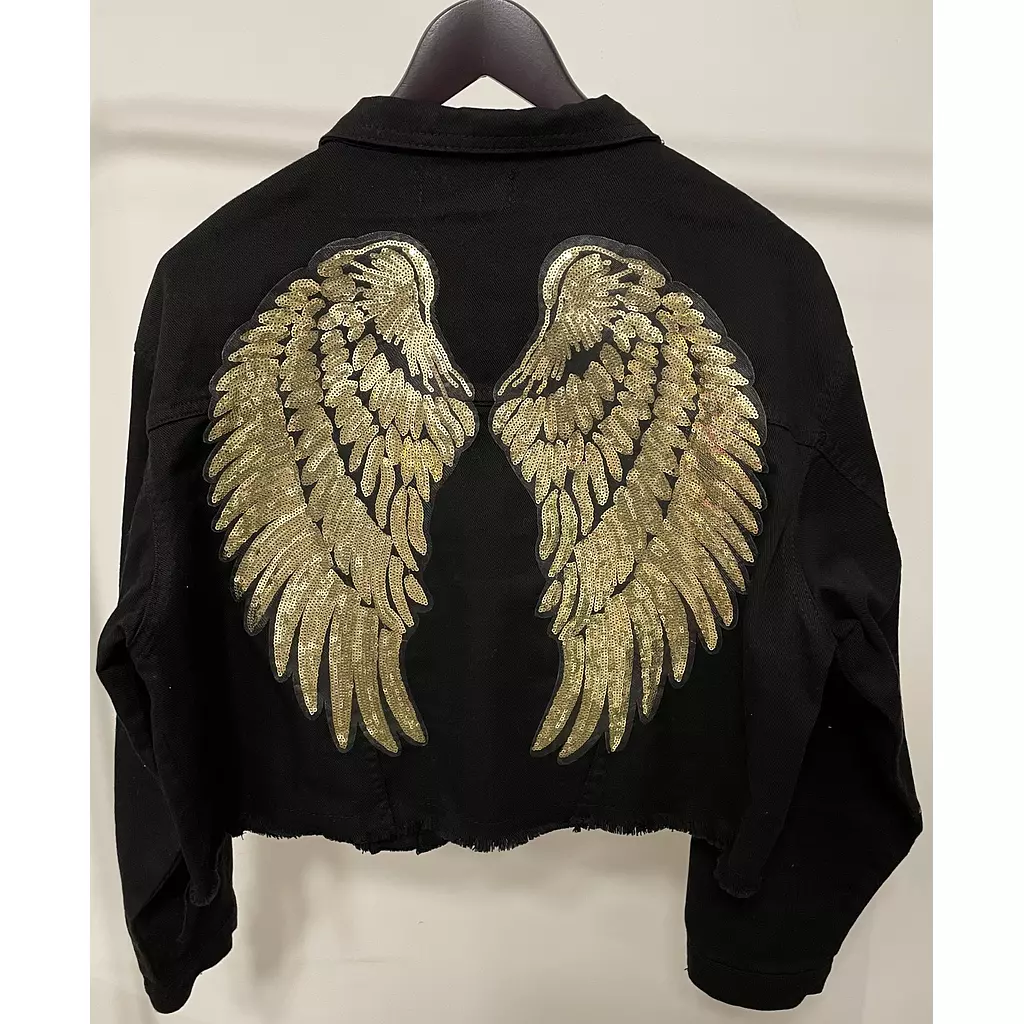 Angel wings denim jacket embroidered bling size large 