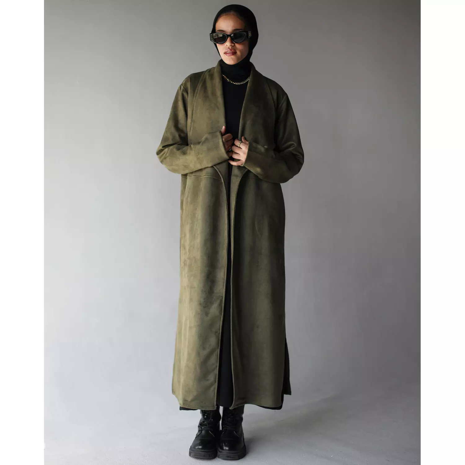 Suede Coat in Olive 3