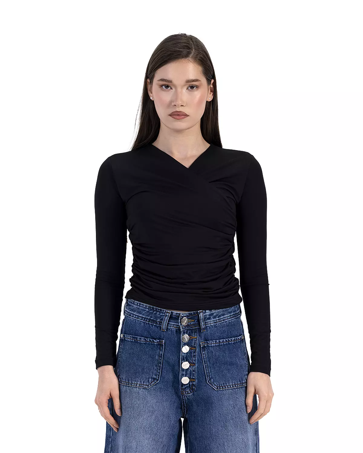 Black Ruched Top  Long Sleeve    hover image