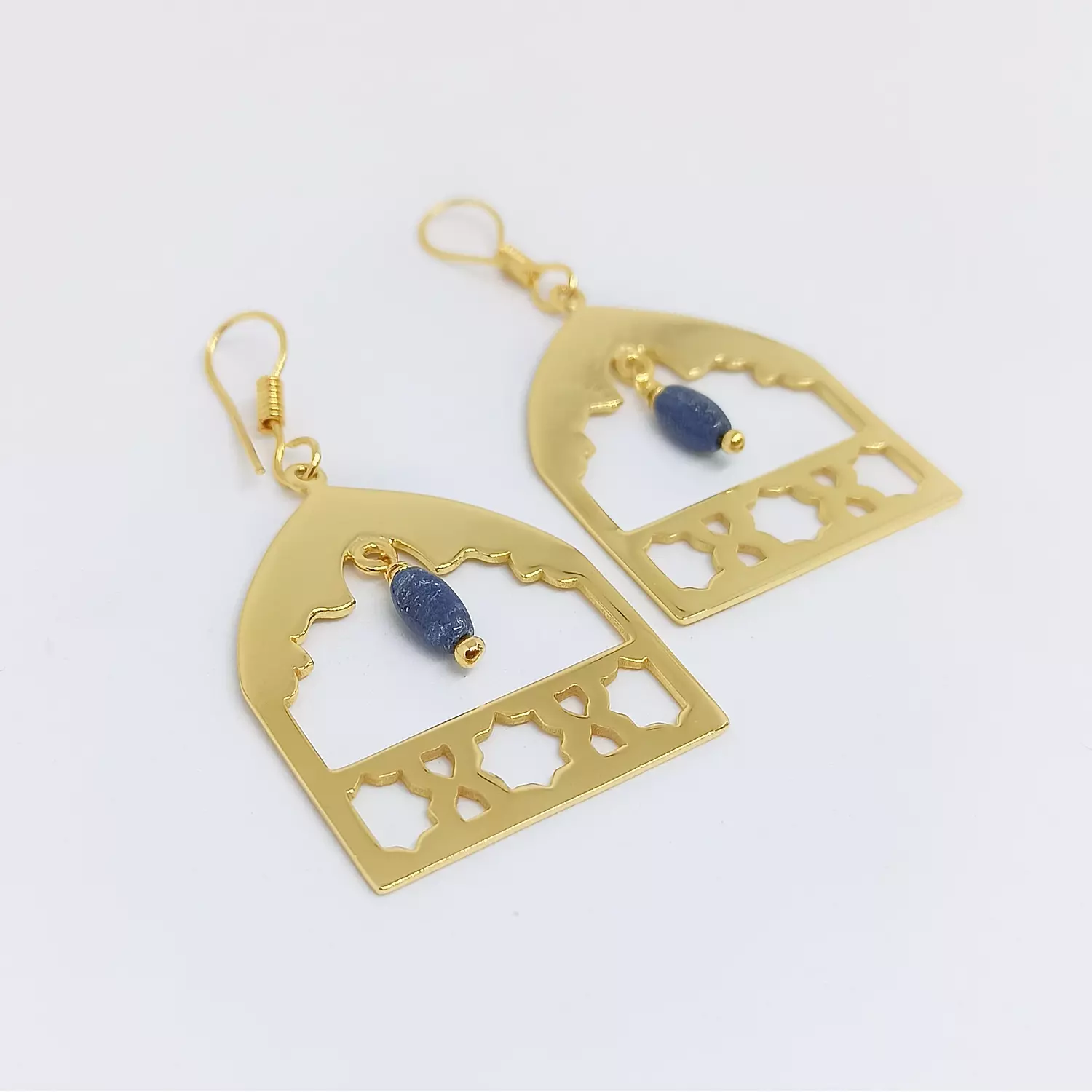 Earing - Gold plated 21k with Lapis Stone hover image