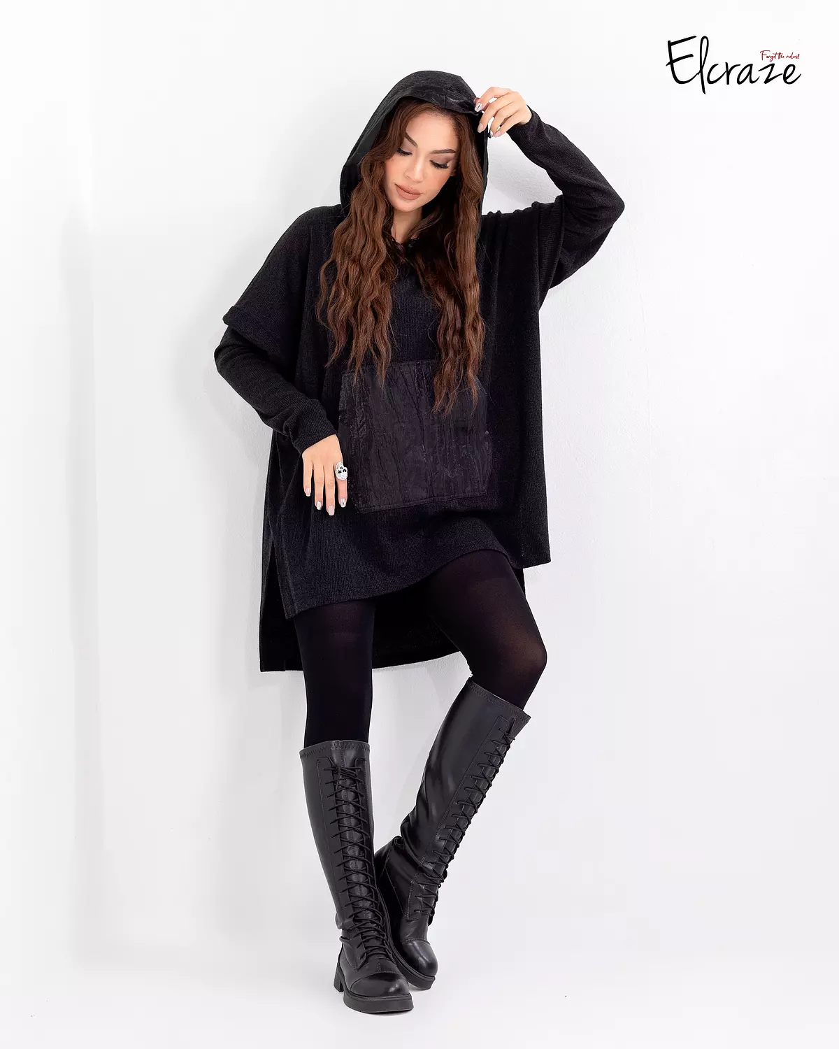 woolen black  hoodie  1