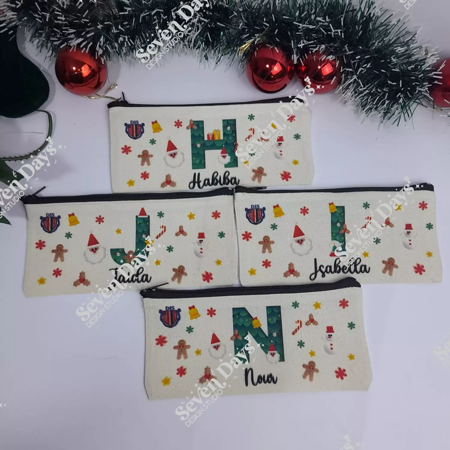 Green Initial Christmas Pencil Case 1