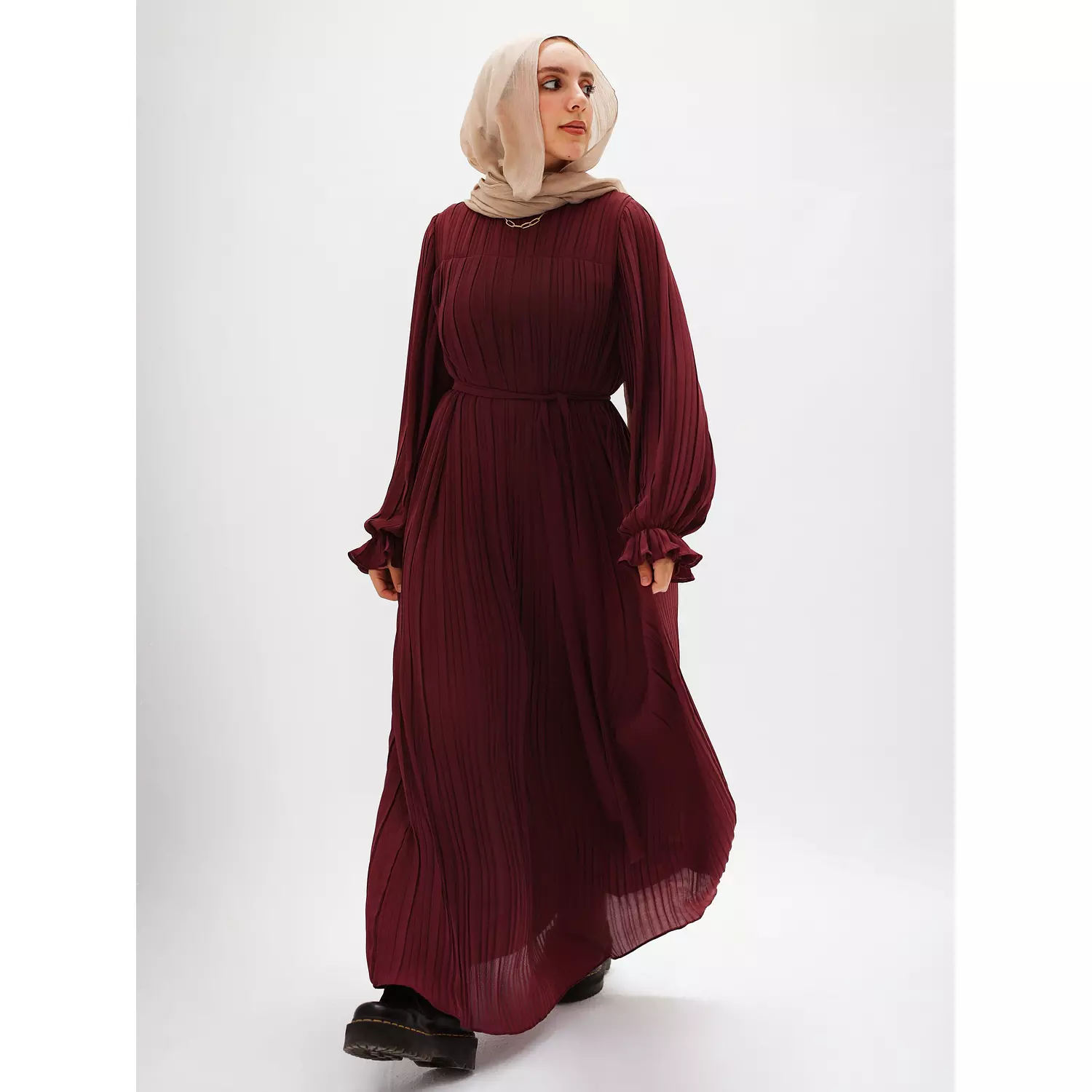 Burgundy Pleated Dress 6