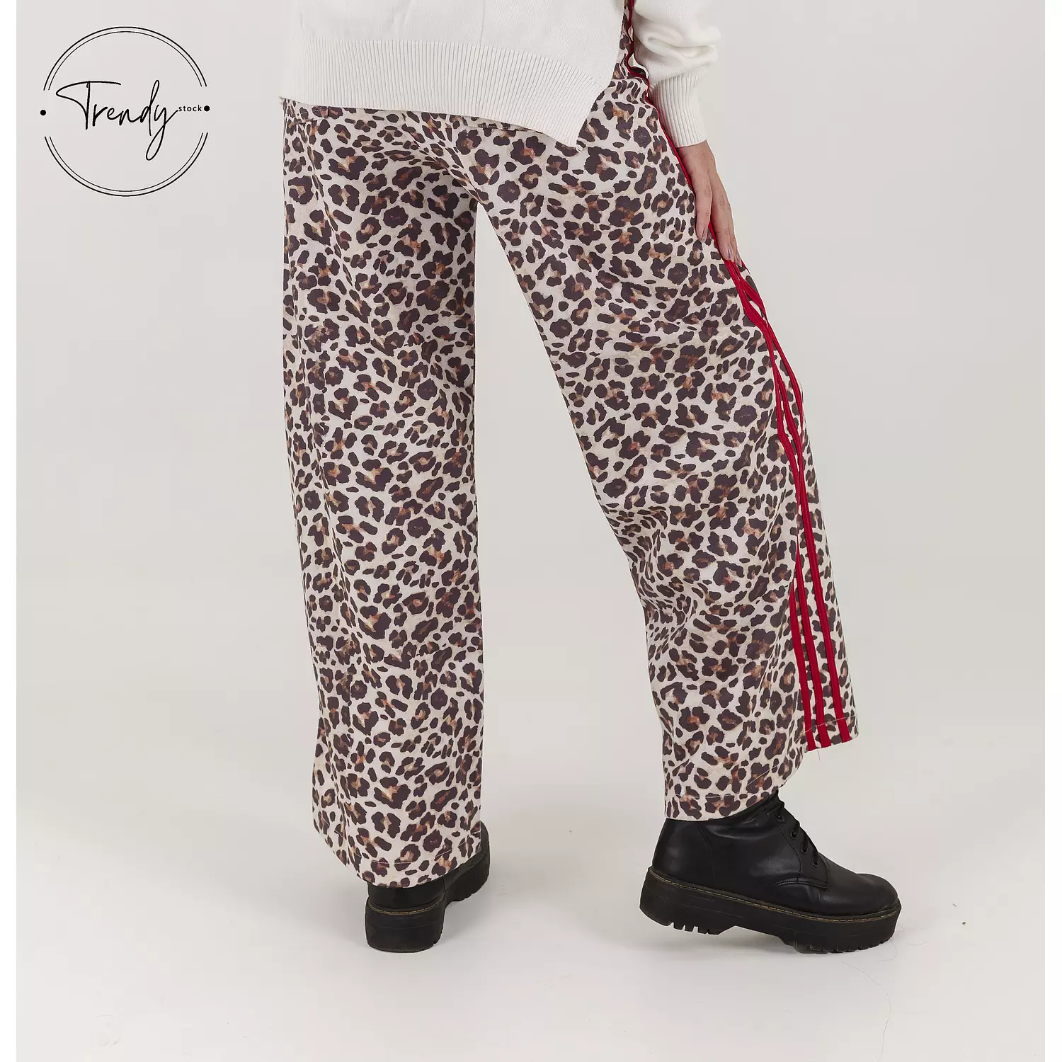 Leopard Print Stripe Detailed Pants 1