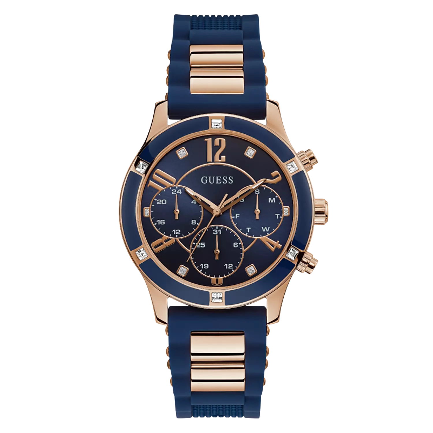 GUESS W1234L4 ANALOG WATCH  For Women Blue & Rose GoldSilicone Textured Strap  0
