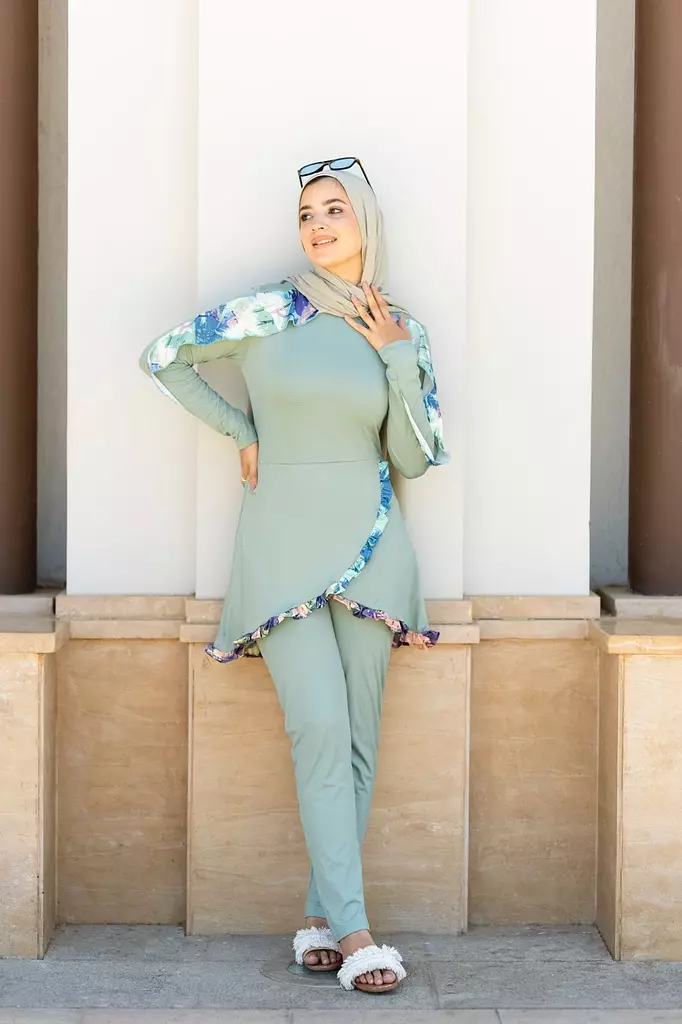 Mint ruffle burkini (3 pieces)