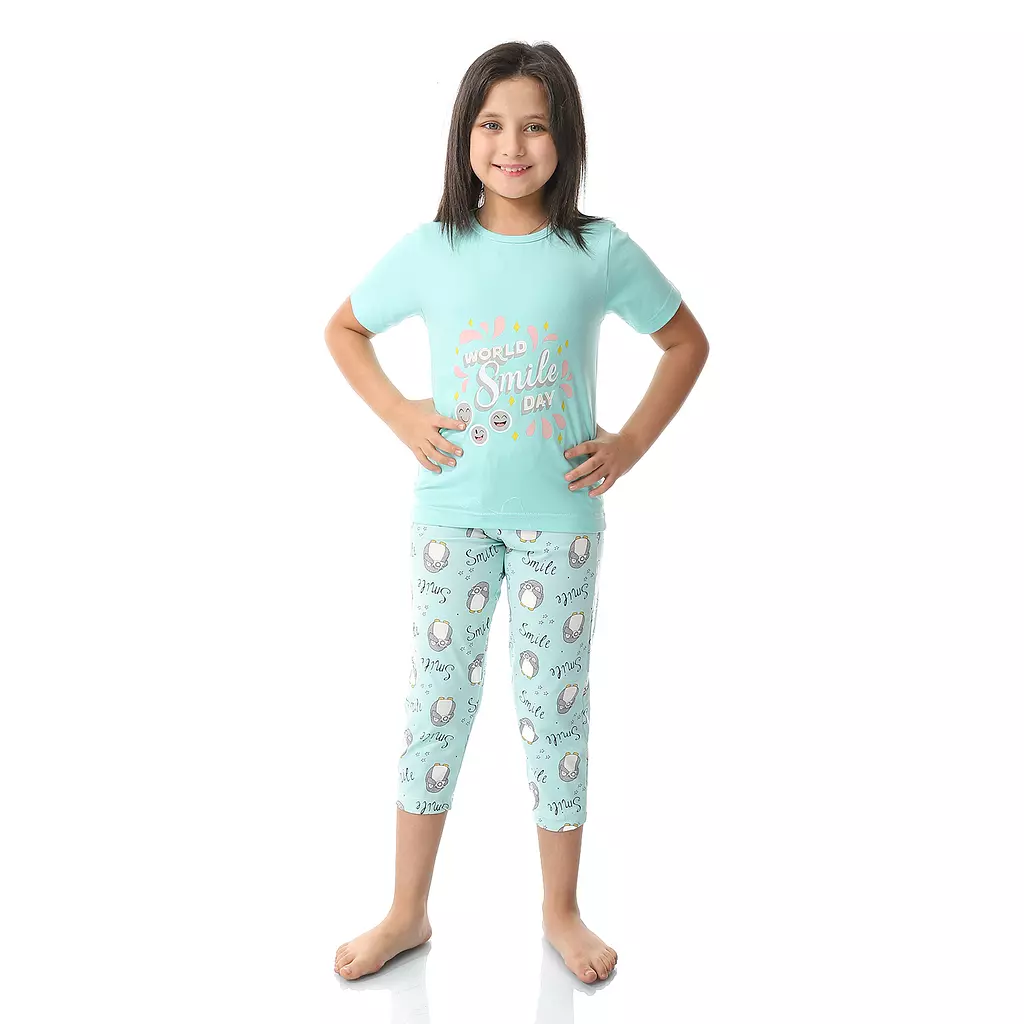 Girls Smile Pajama - Turquoise