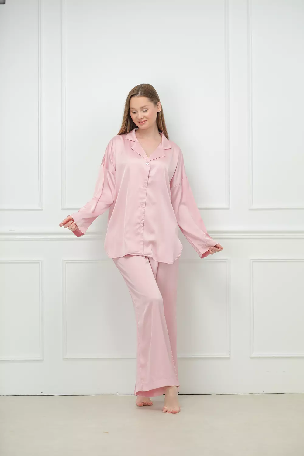 Cozy Pink Nude Satin Set hover image