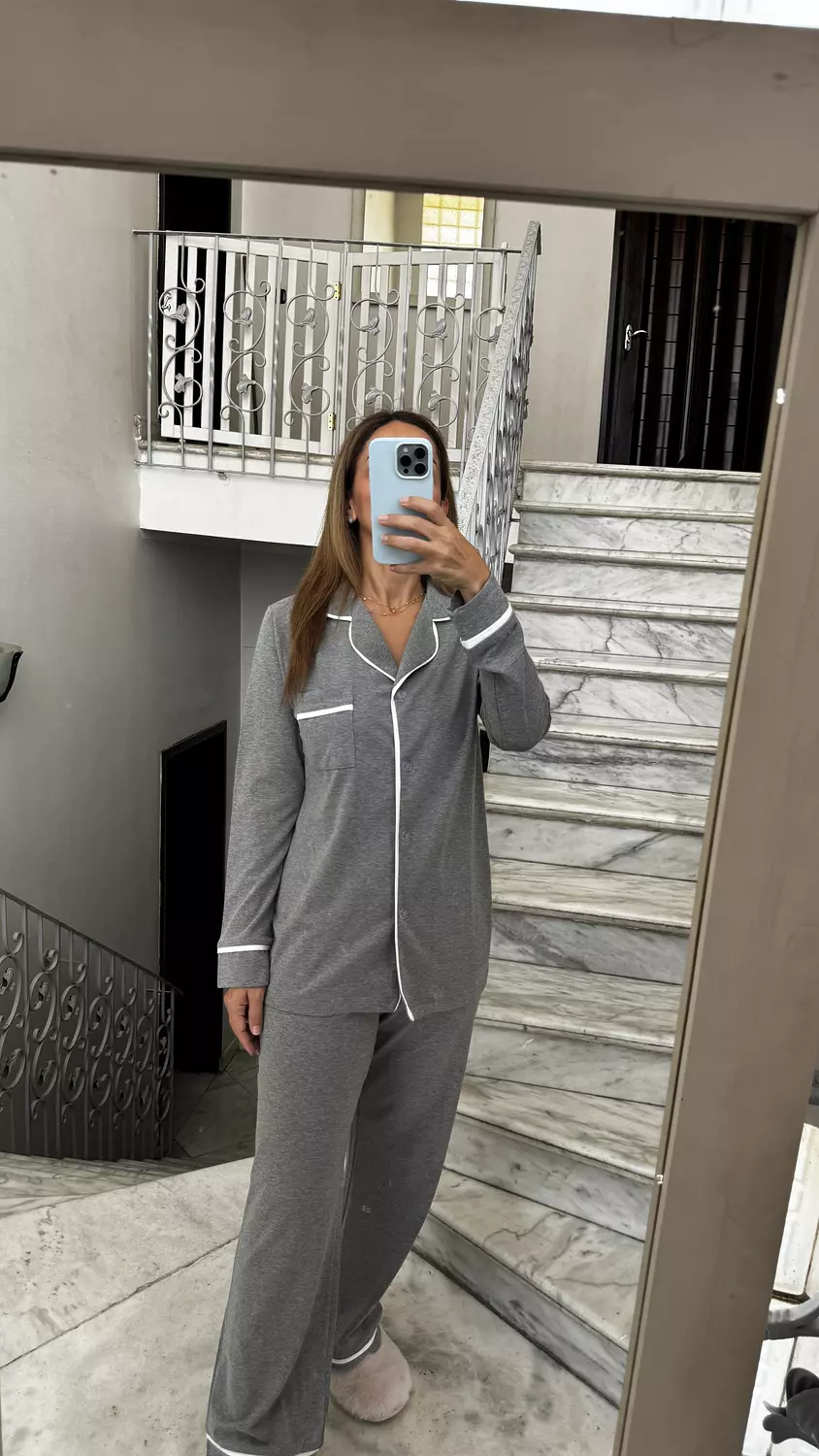 Cozy Button-Front Grey Pajamas 2