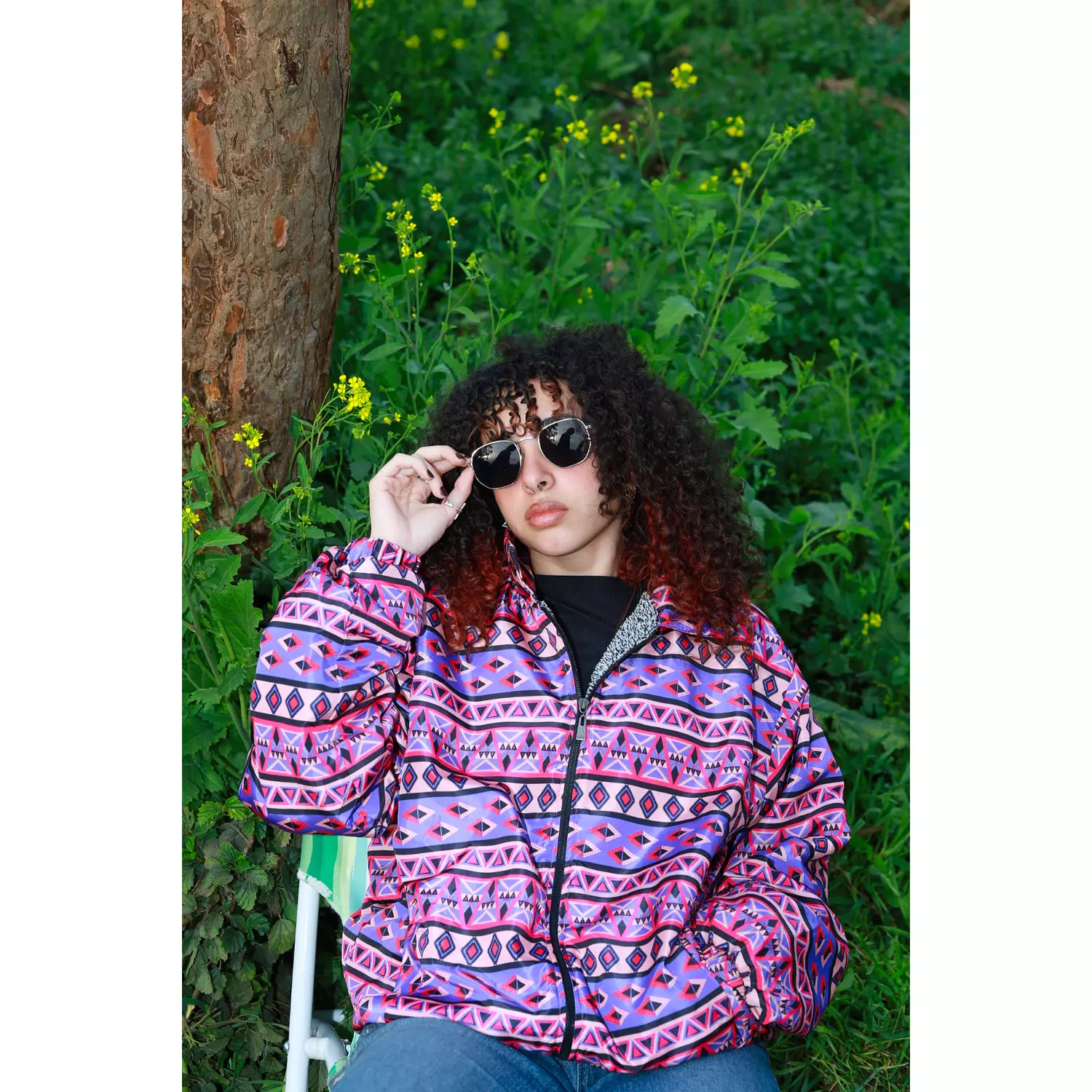 Purple & Pink Patterned Ethnic Bomber Jacket hover image