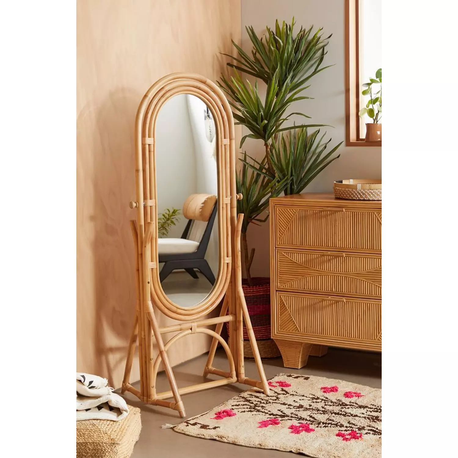Bamboo stand mirror hover image