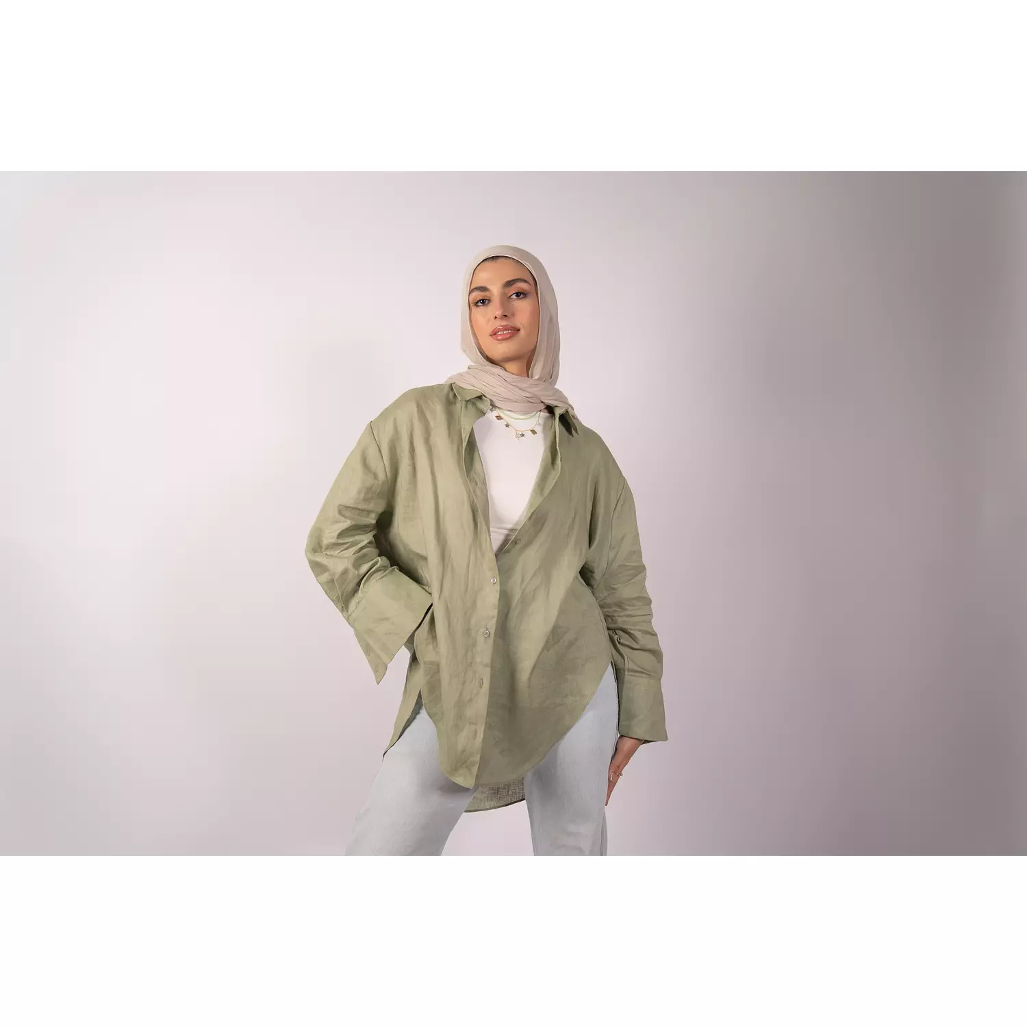 Dust olive linen shirt hover image