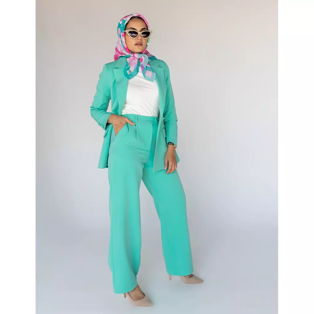 Cyan Wide-leg Straight Mid Pants