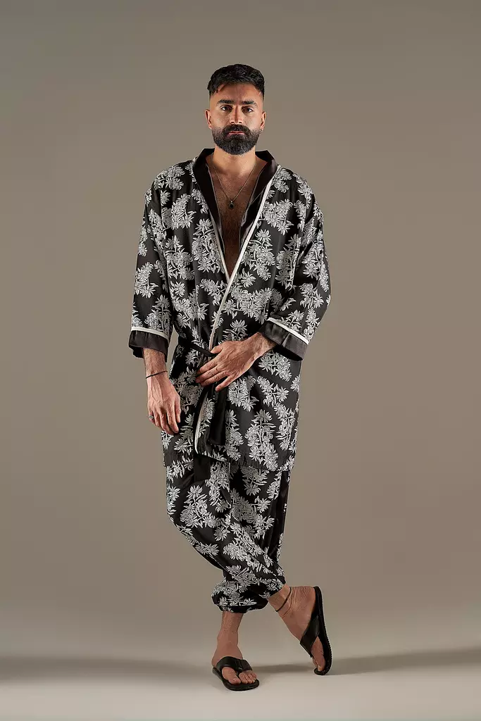 Black And White Patterned LINEN Pyjama 