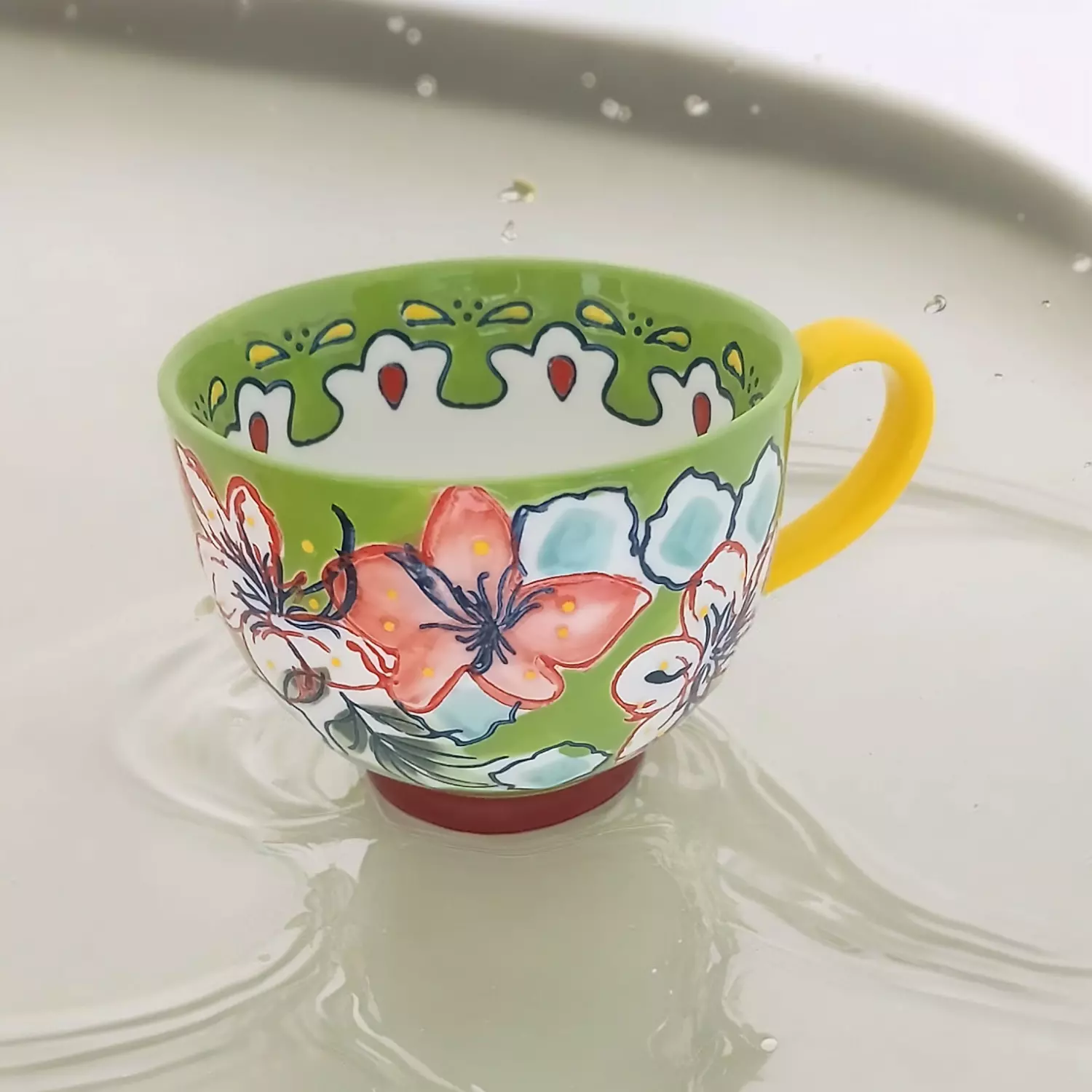 Hand painted Green Floral Mug hover image