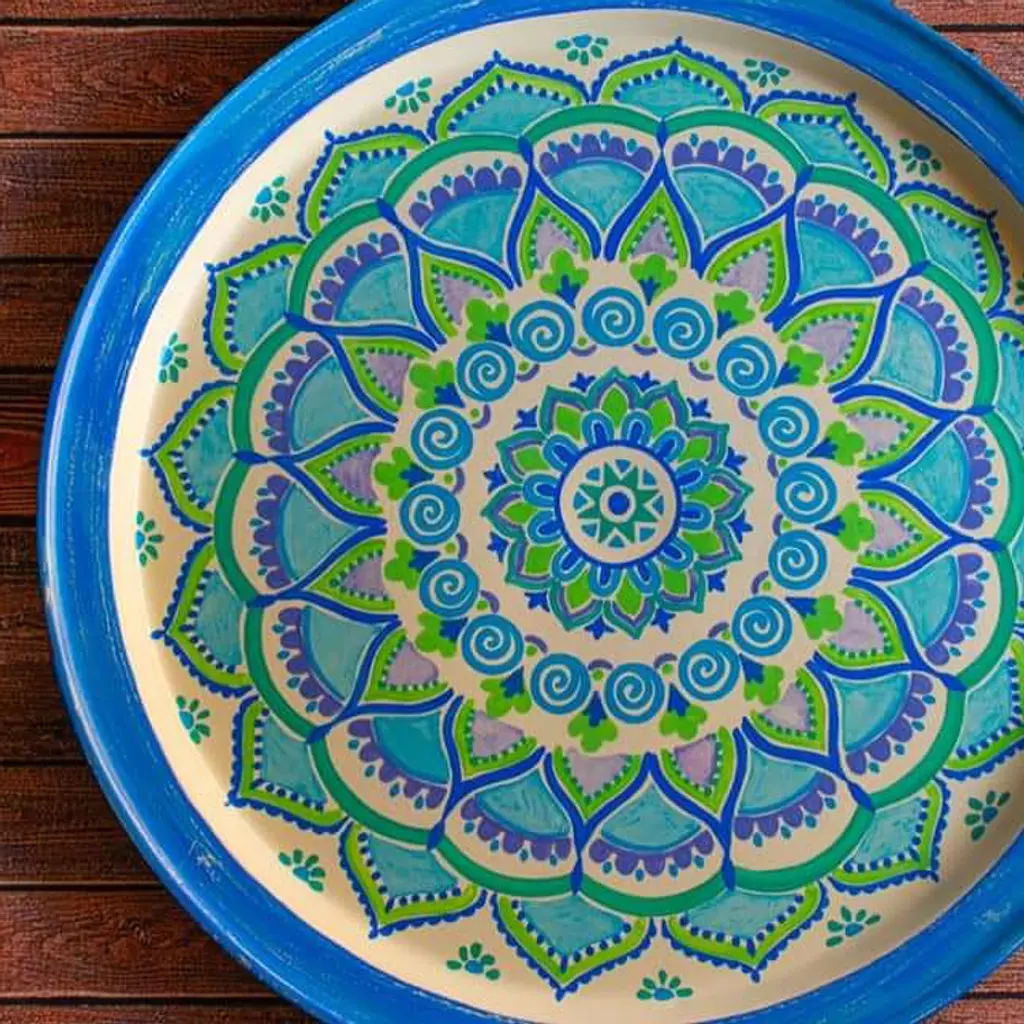 Tray metal large - mandala blue