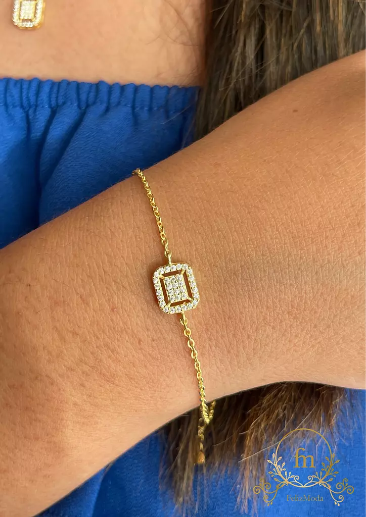 Square silver bracelet gold plated 