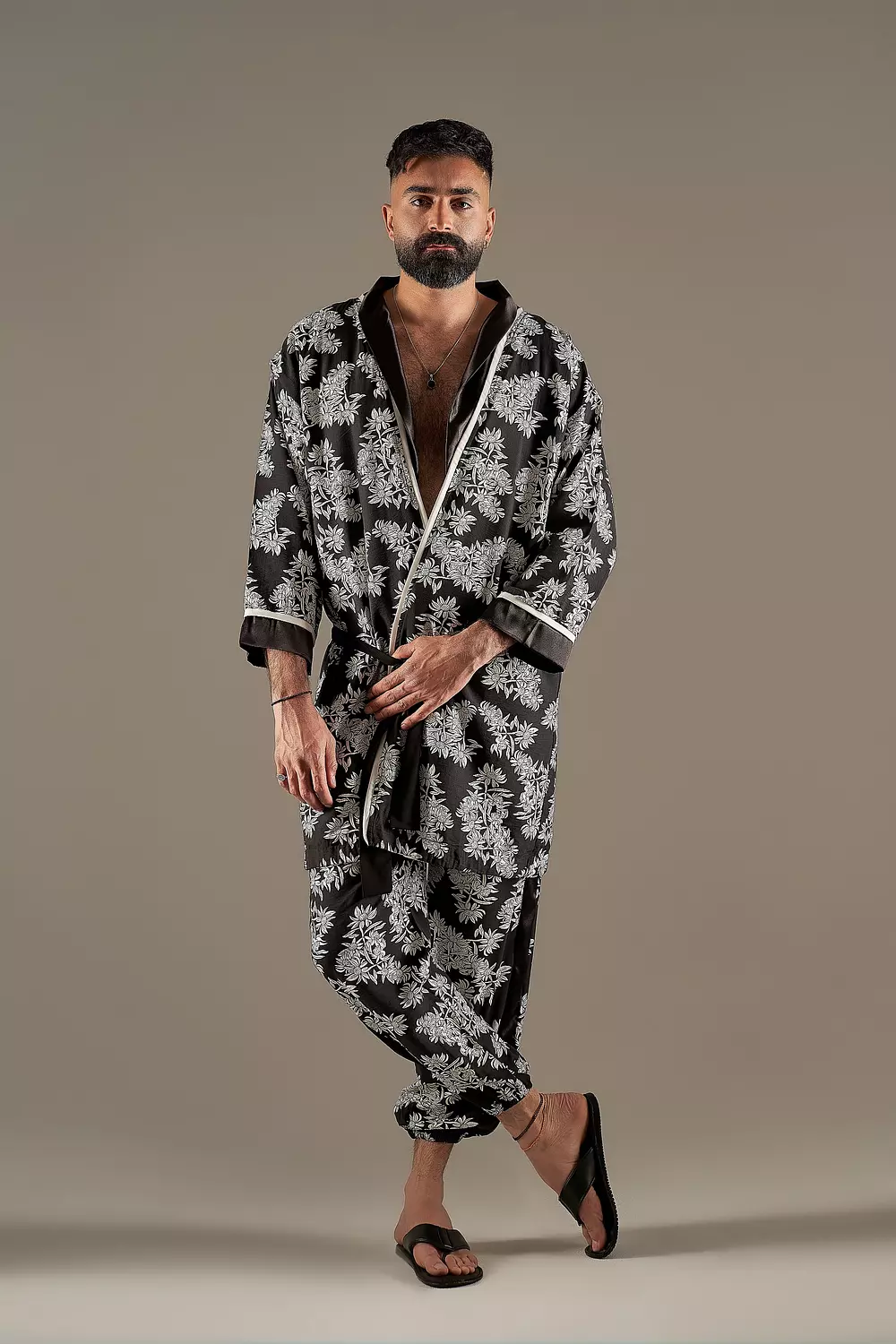 Black And White Patterned LINEN Pyjama  hover image