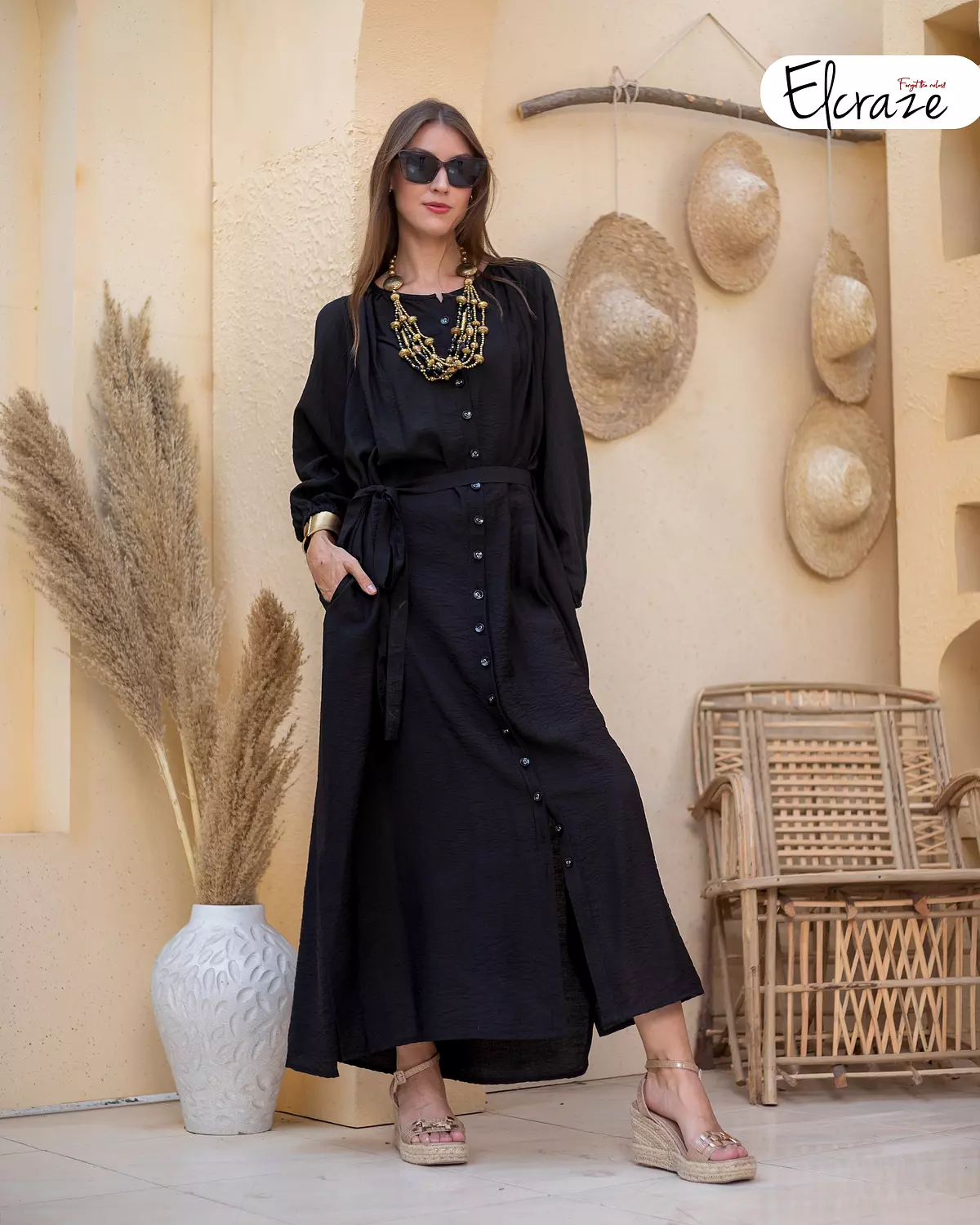 synthetic linen dress black 1