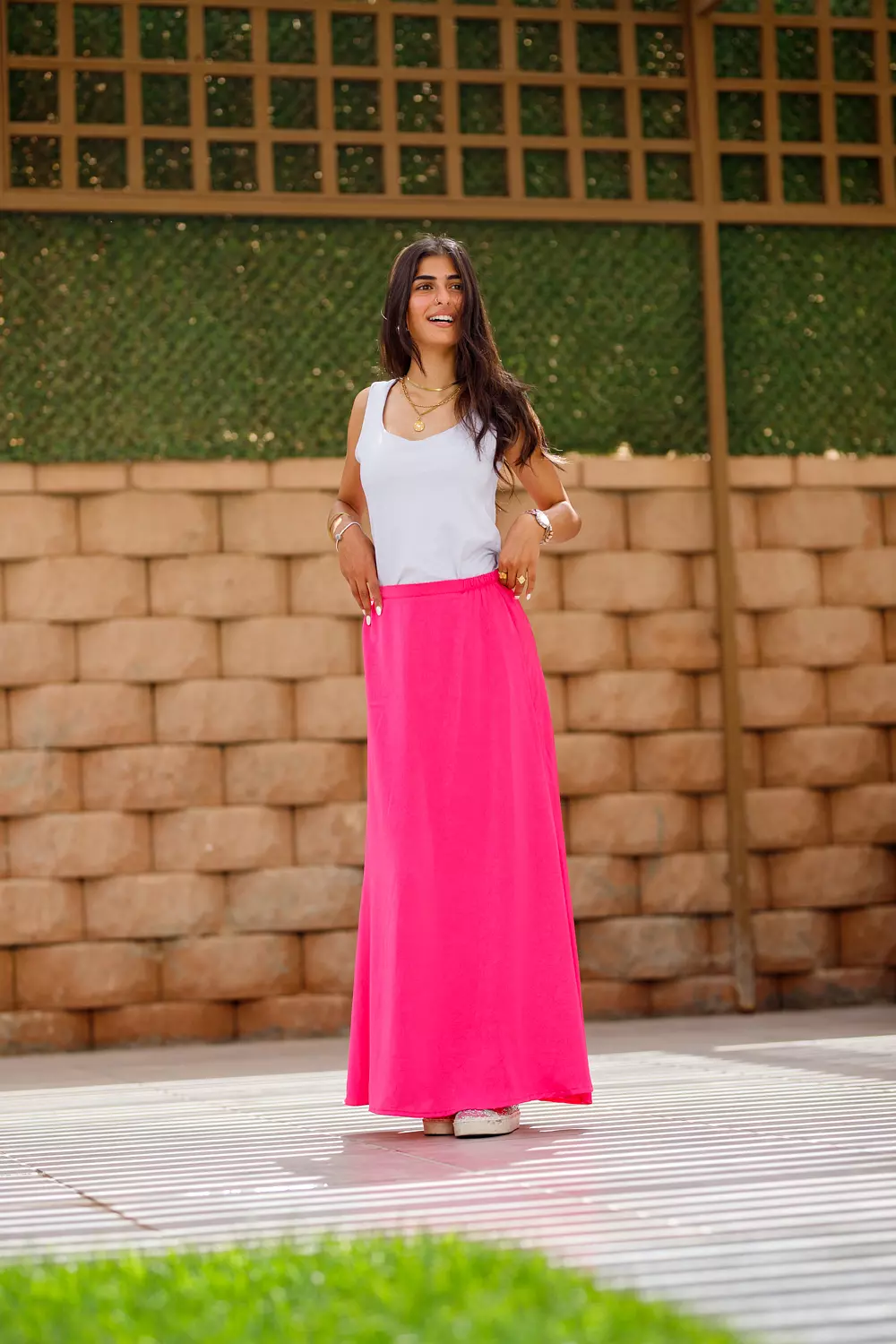 Pink maxi satin skirt  3