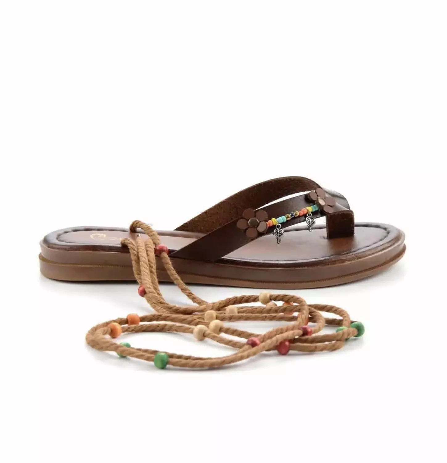 Genuine Leather sandals with beaded straps -2nd-img