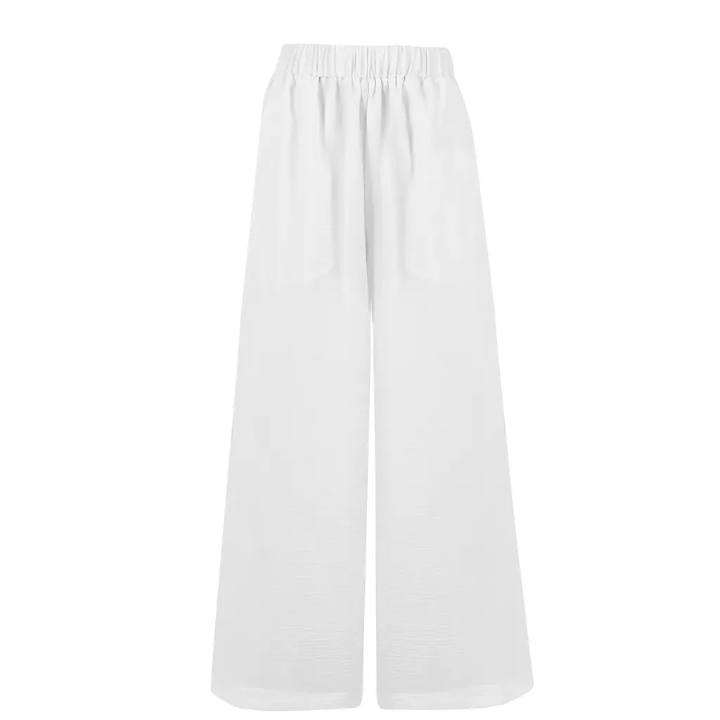 Linen-blend White Wide Leg Pants