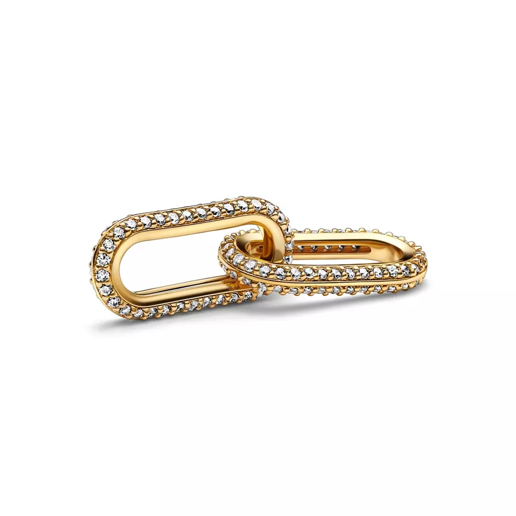 14k Gold-plated double link with clear cubic zirconia