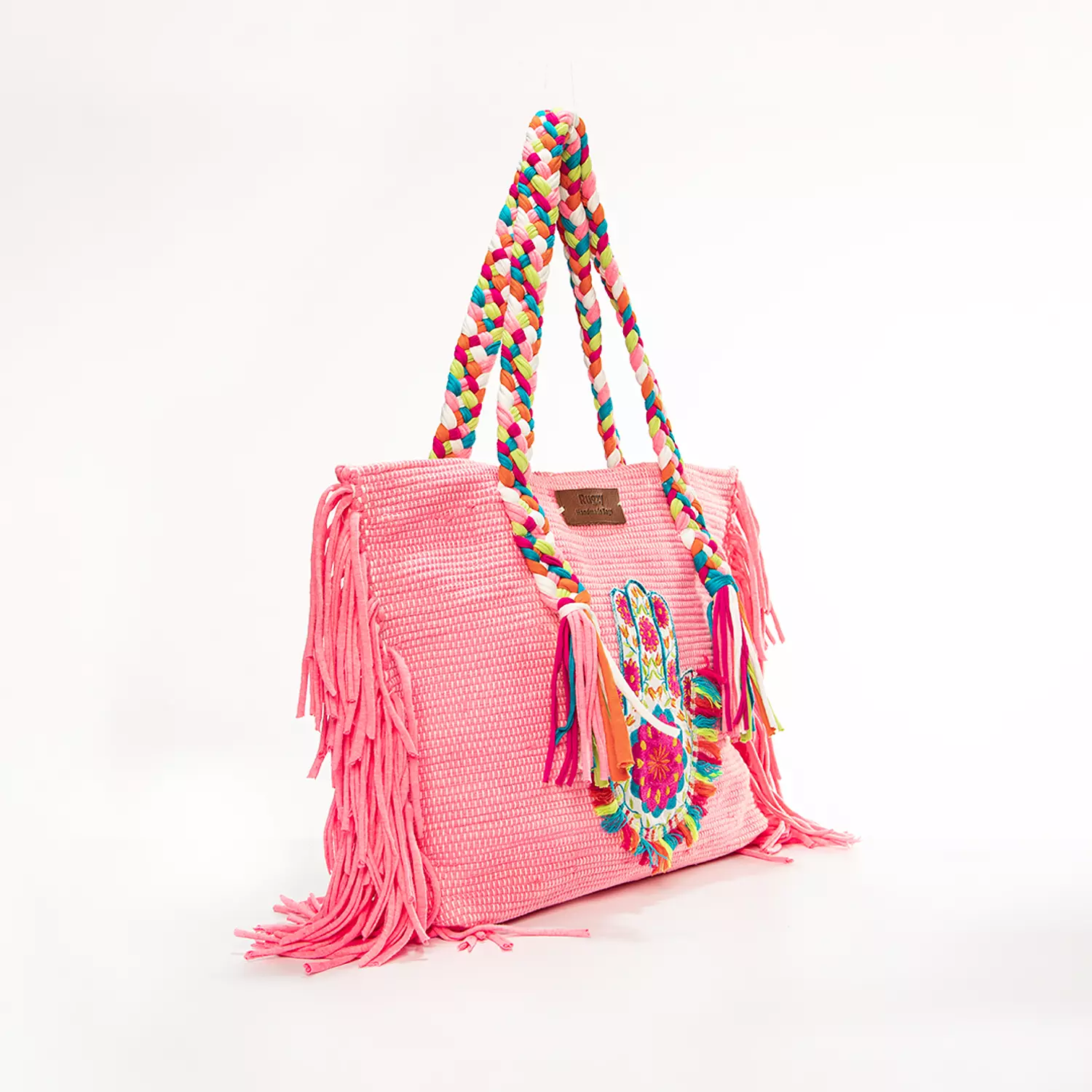 Pink Kilim Tote Bag with Hamsa Hand Badge 1