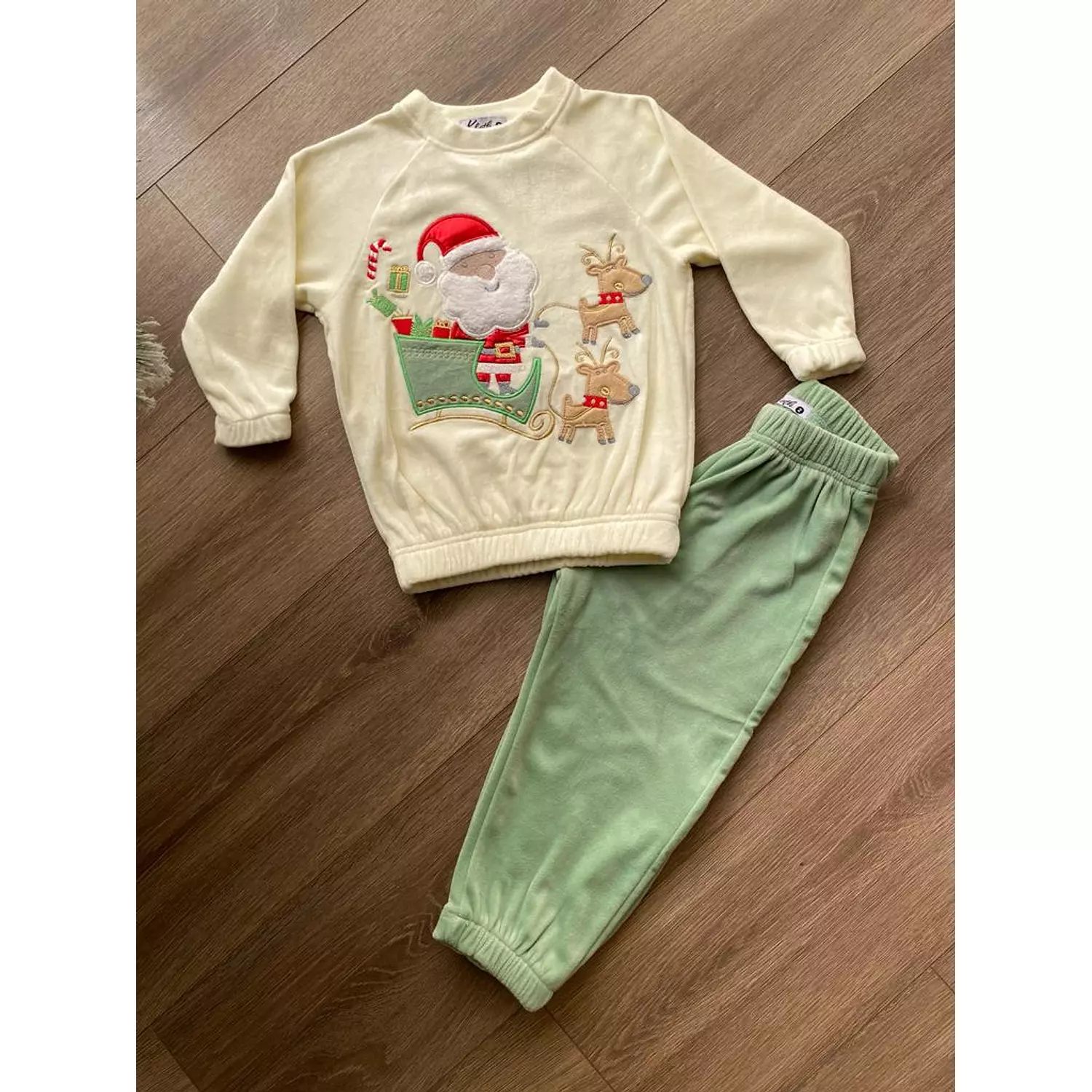 green santa christmas pajamas for kids  hover image